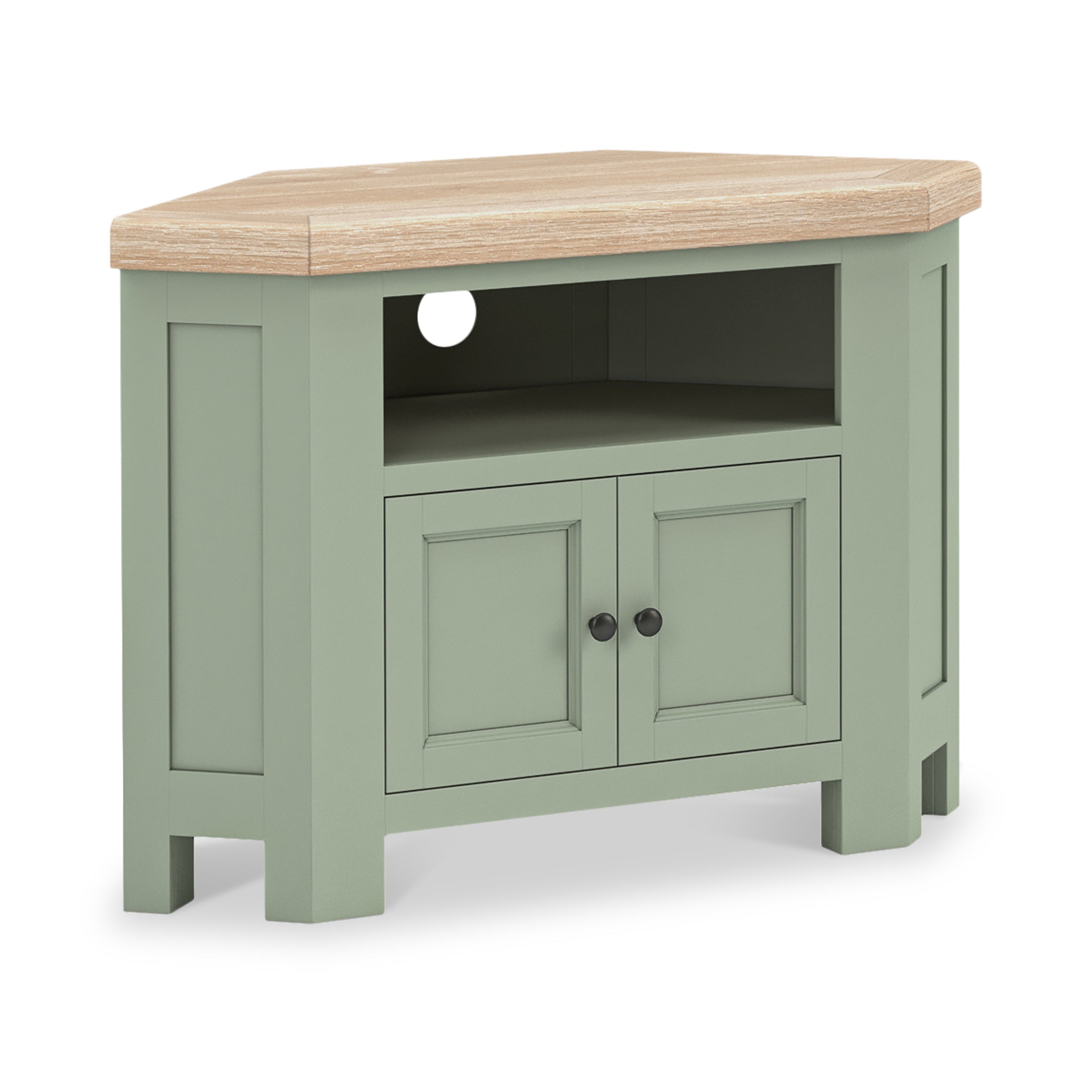 Penzance 2 Door Corner Tv Unit Grey Sage Green Roseland