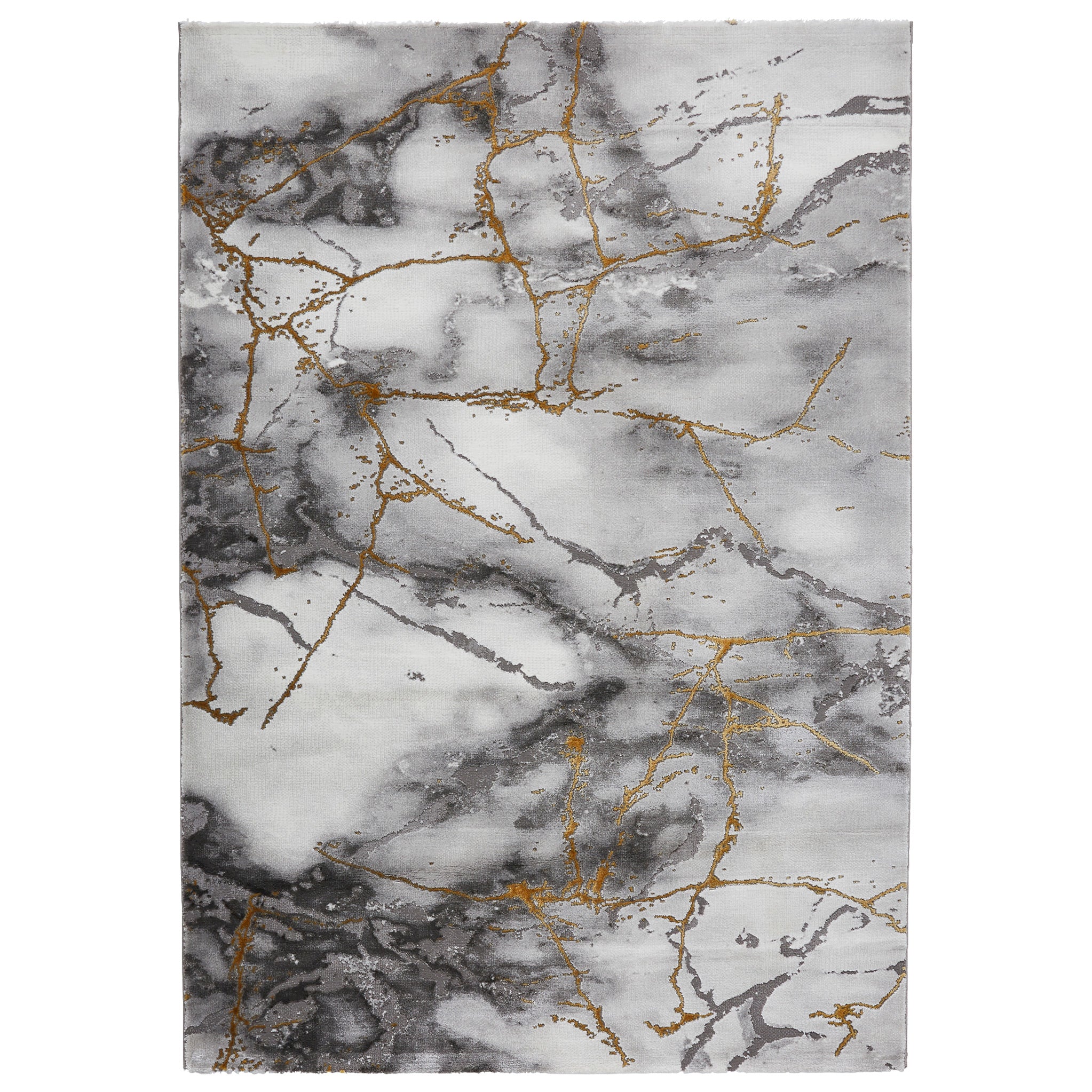 Fenway Marble Effect Rectangular Rug For Living Room Or Bedroom Gold Or Silver