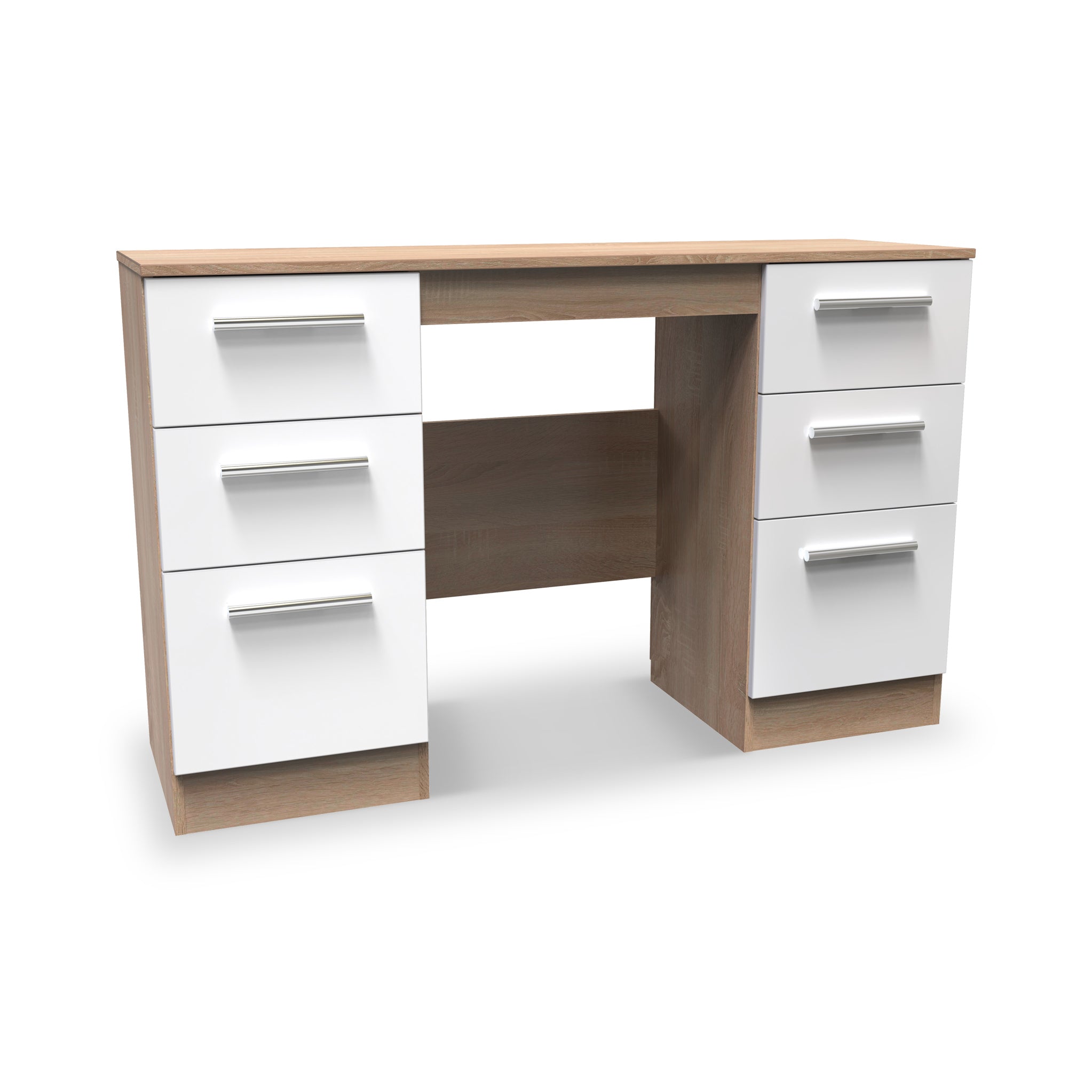 Blakely Glossy White Light Oak 6 Drawer Pedestal Storage Desk