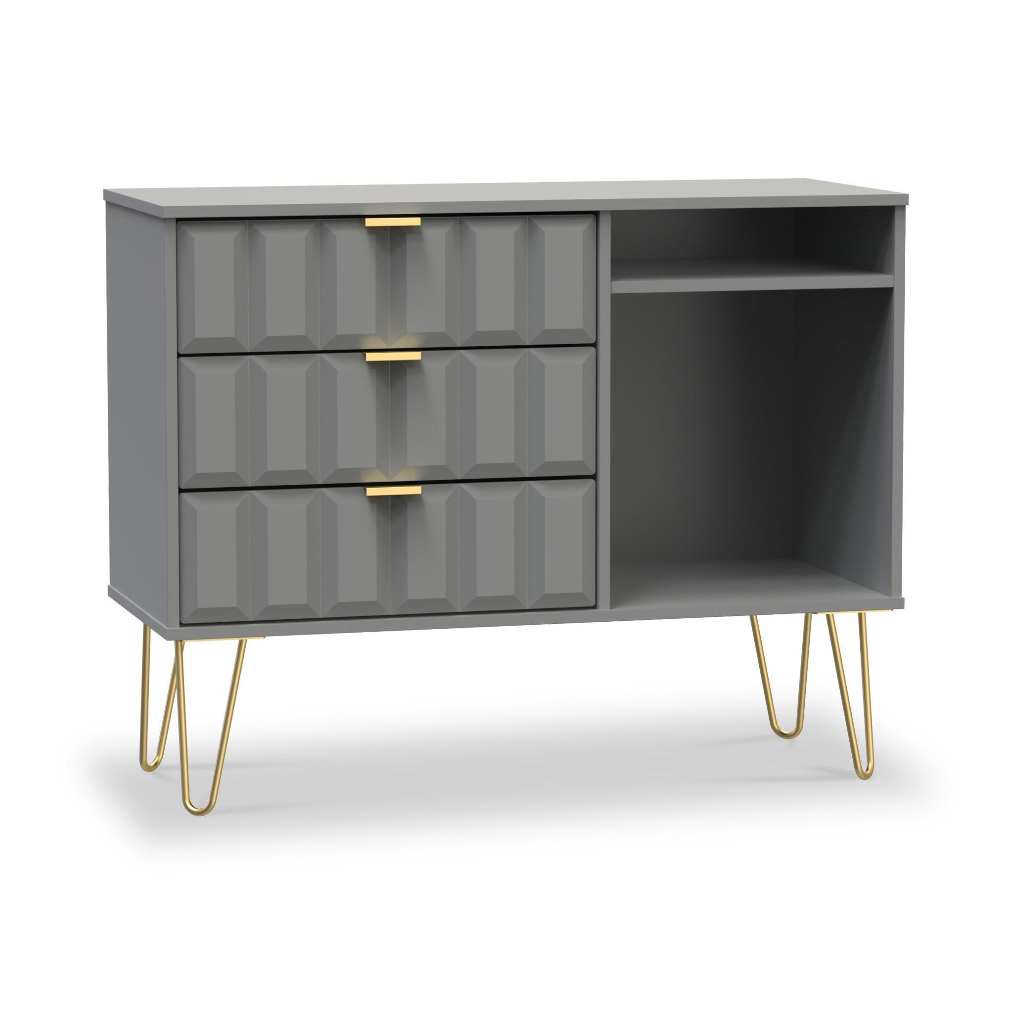 Harlow Chic 3 Drawer Tv Unit Stand With Gold Hairpin Legs Roseland