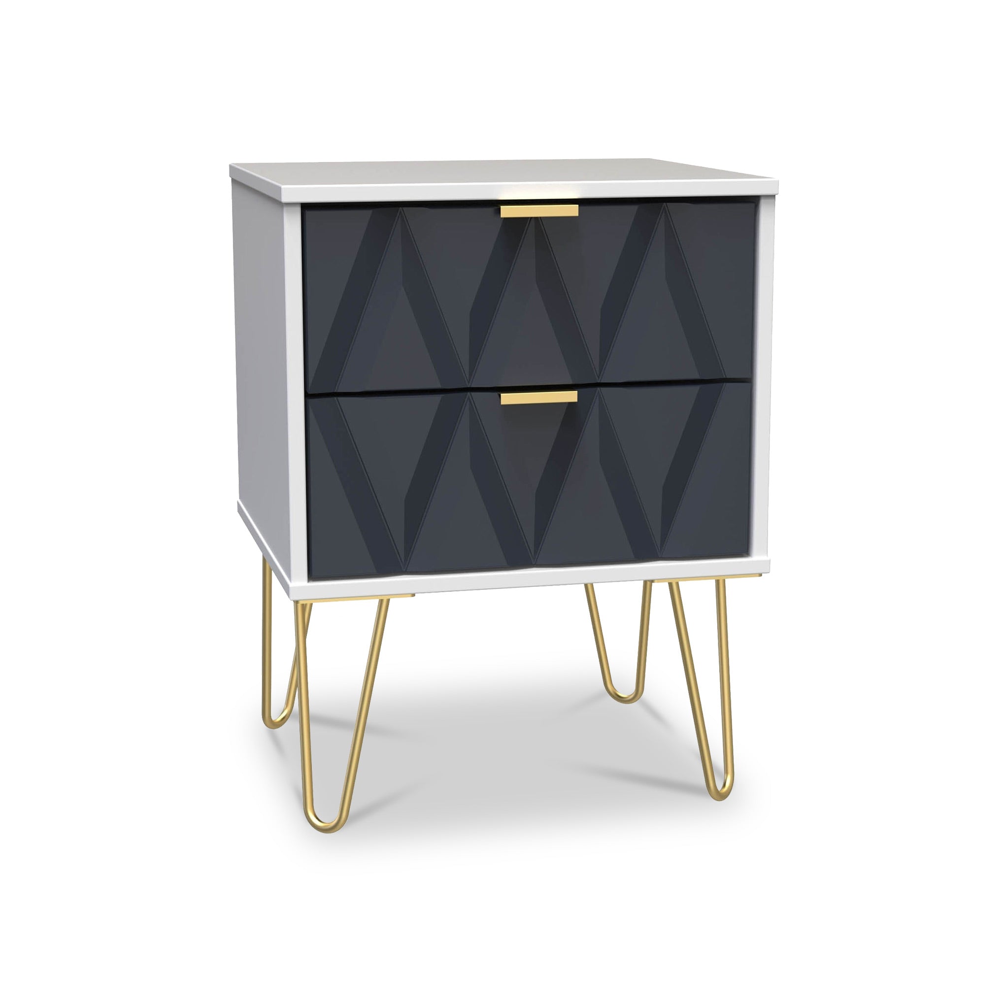 Geo 2 Drawer Bedside Table With Gold Hairpin Legs Roseland