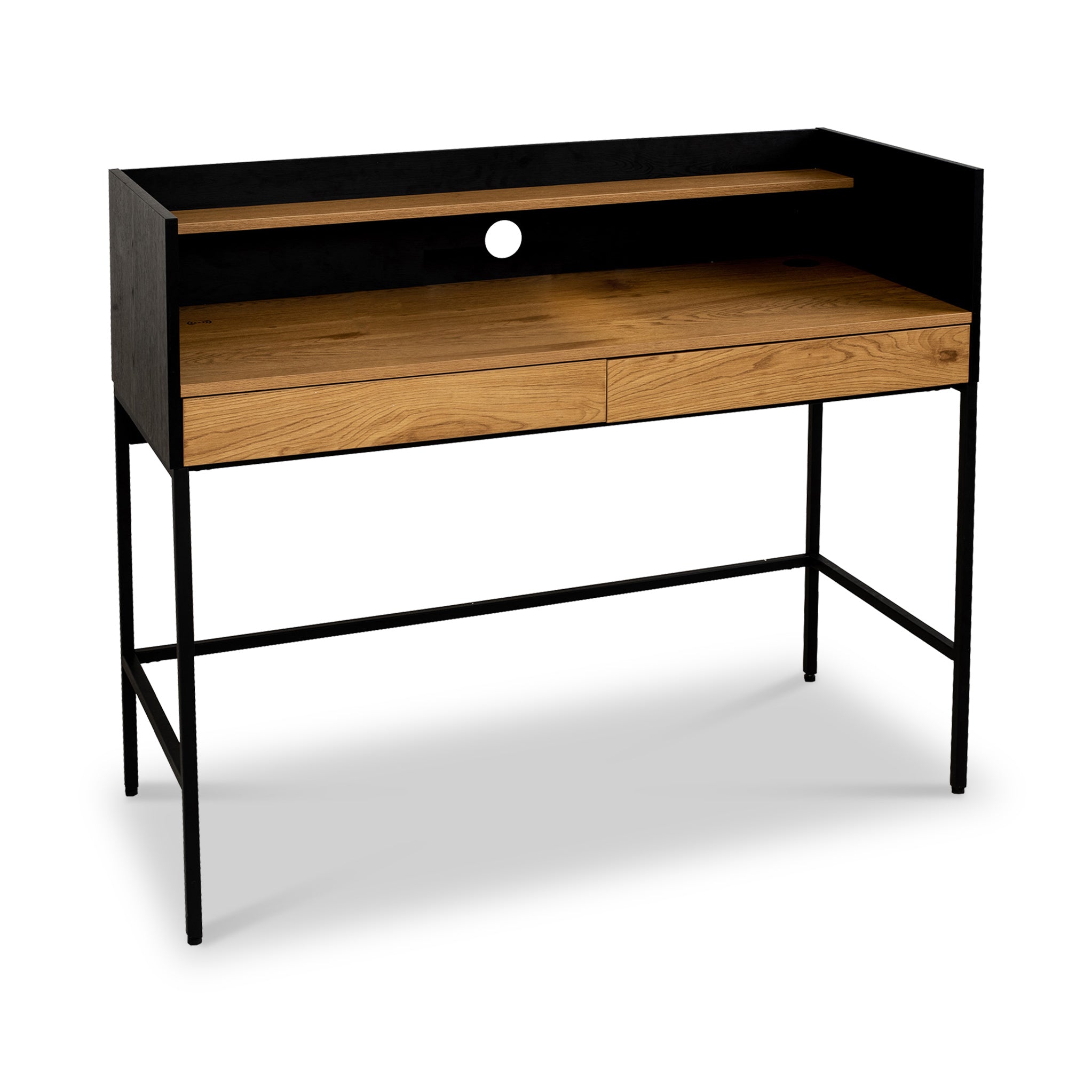 Koble Otto Smart Desk Oak And Black With Wireless Charging Roseland