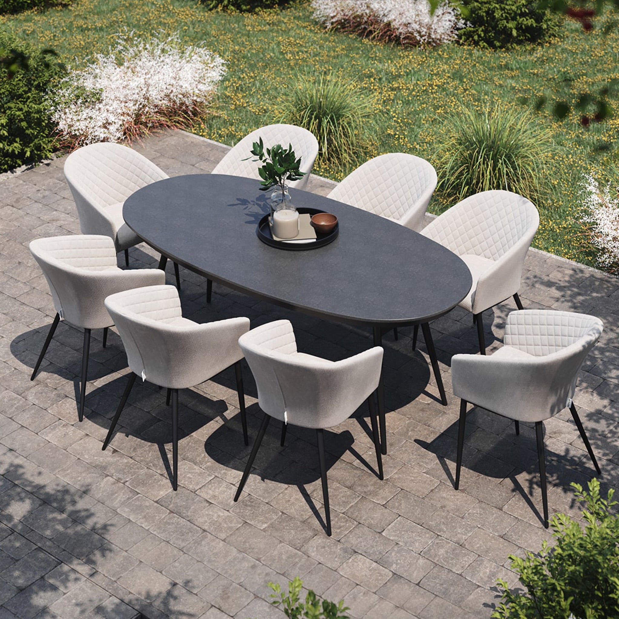 Maze Ambition 8 Seat Outdoor Oval Dining Set With Glass Top Roseland