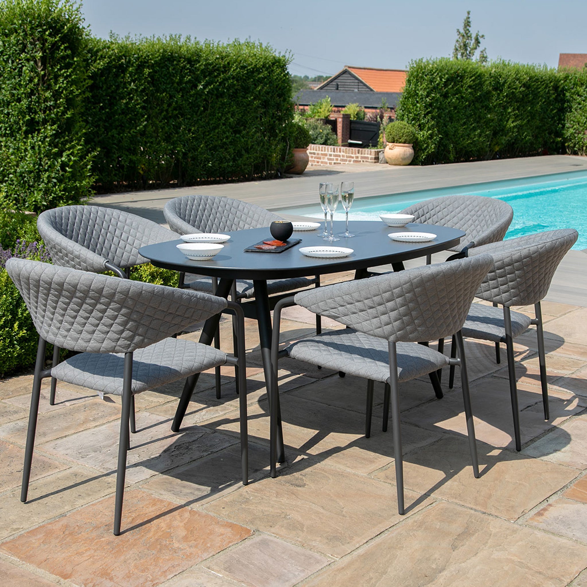 Maze Pebble Grey 6 Seat Outdoor Oval Dining Set Roseland