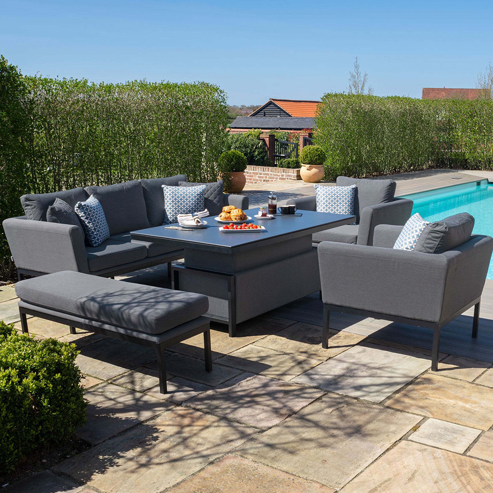 Maze Pulse 3 Seat Sofa Outdoor Dining Set With Rising Table Roseland