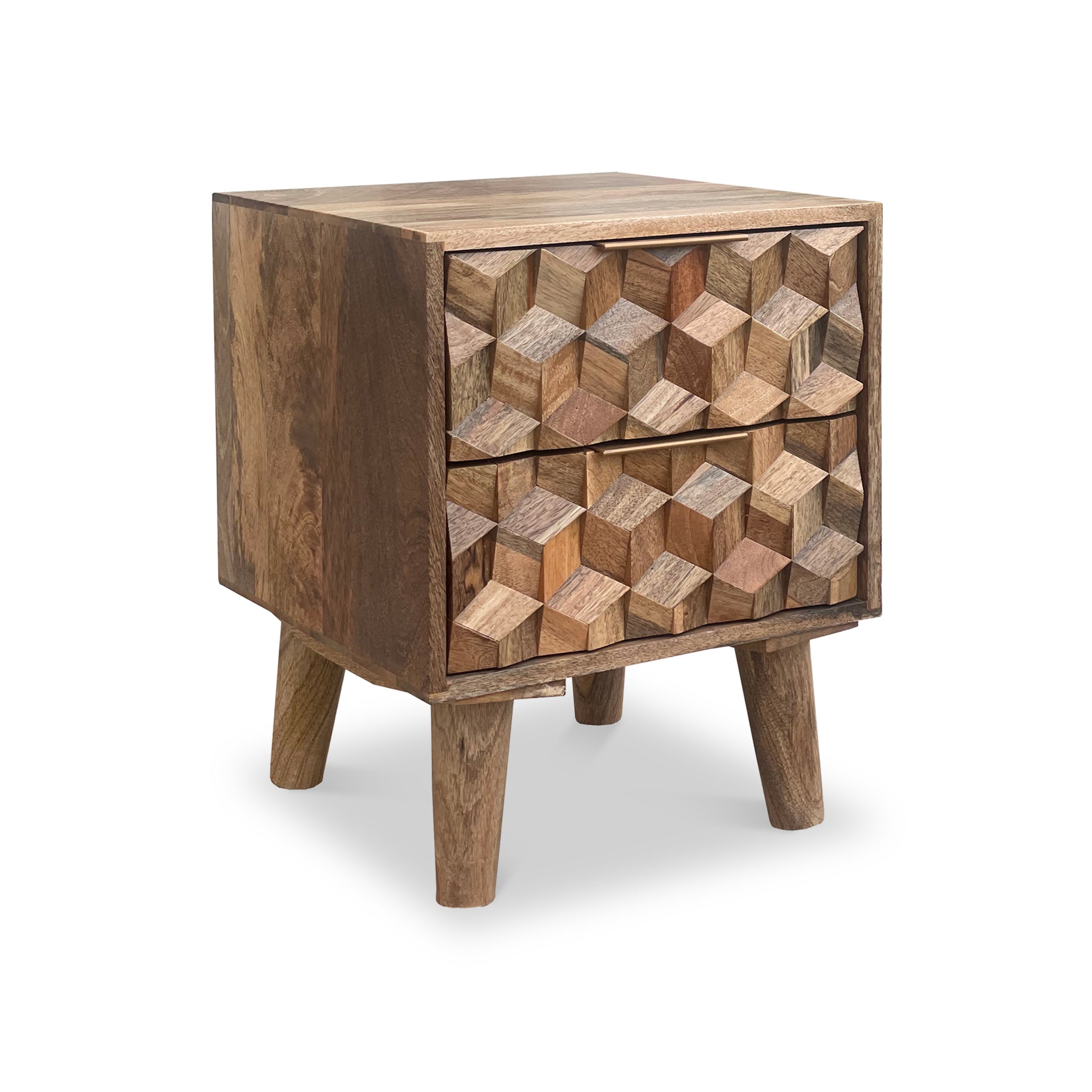 Enzo 3d Geometric Mango Wood 2 Drawer Bedside Table Cabinet Roseland