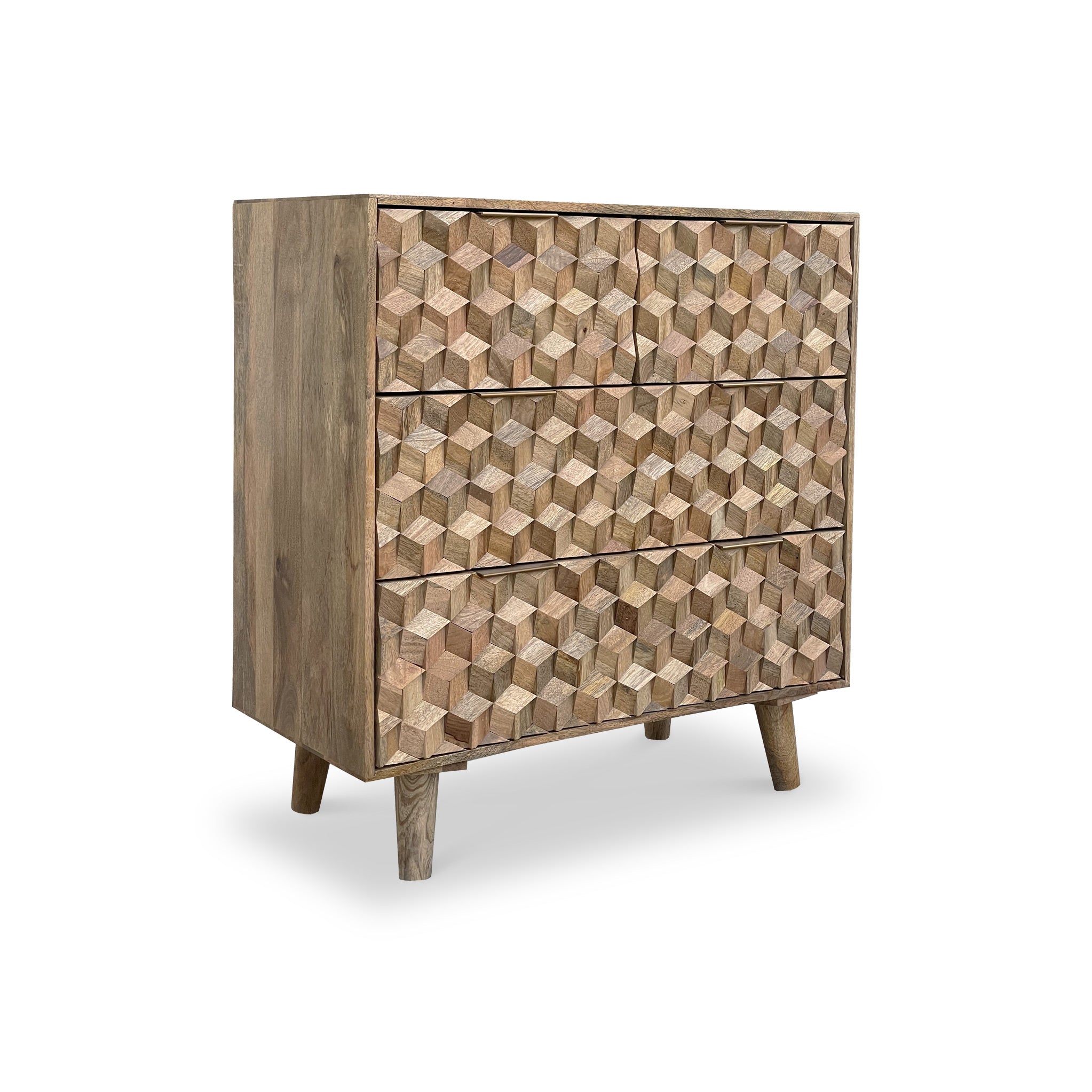 Enzo 3d Geometric Mango Wood 4 Drawer Chest Of Drawers For Bedroom