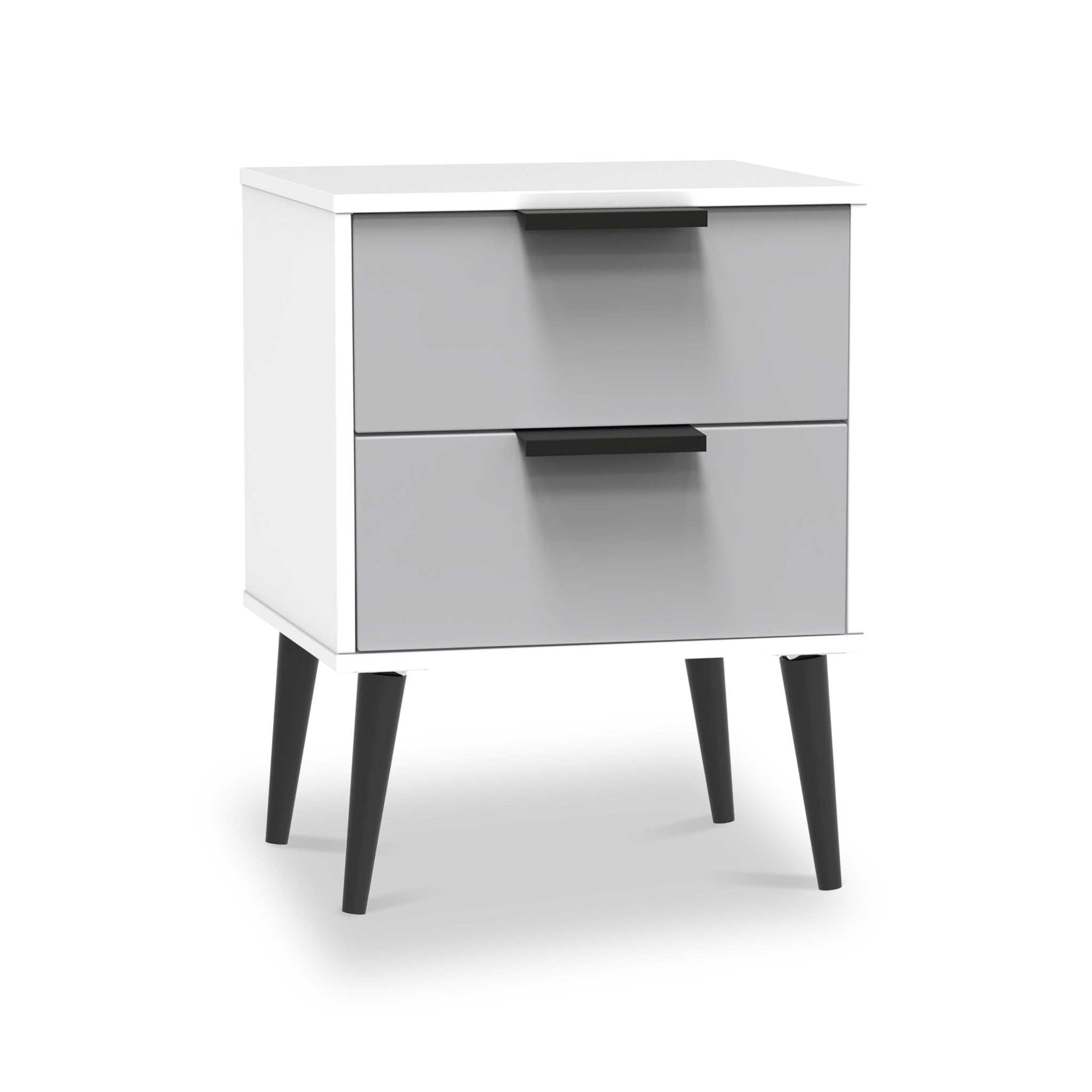 Asher White 2 Drawer Wooden Bedside Table With Black Legs Roseland