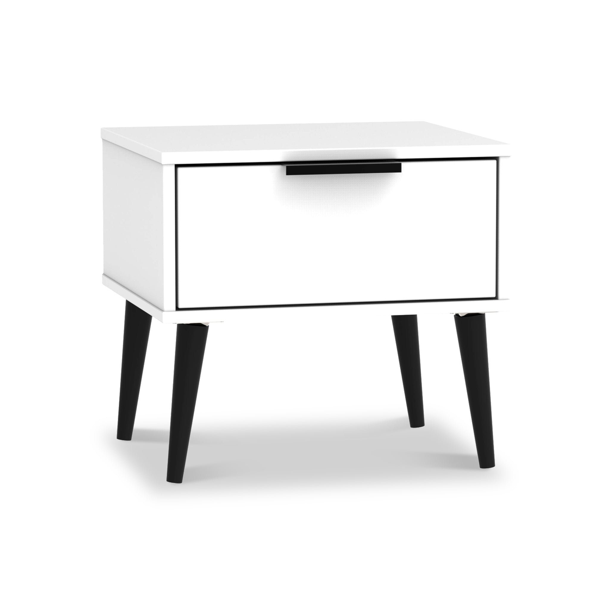Asher White Wooden 1 Drawer Bedside Table With Black Legs Roseland