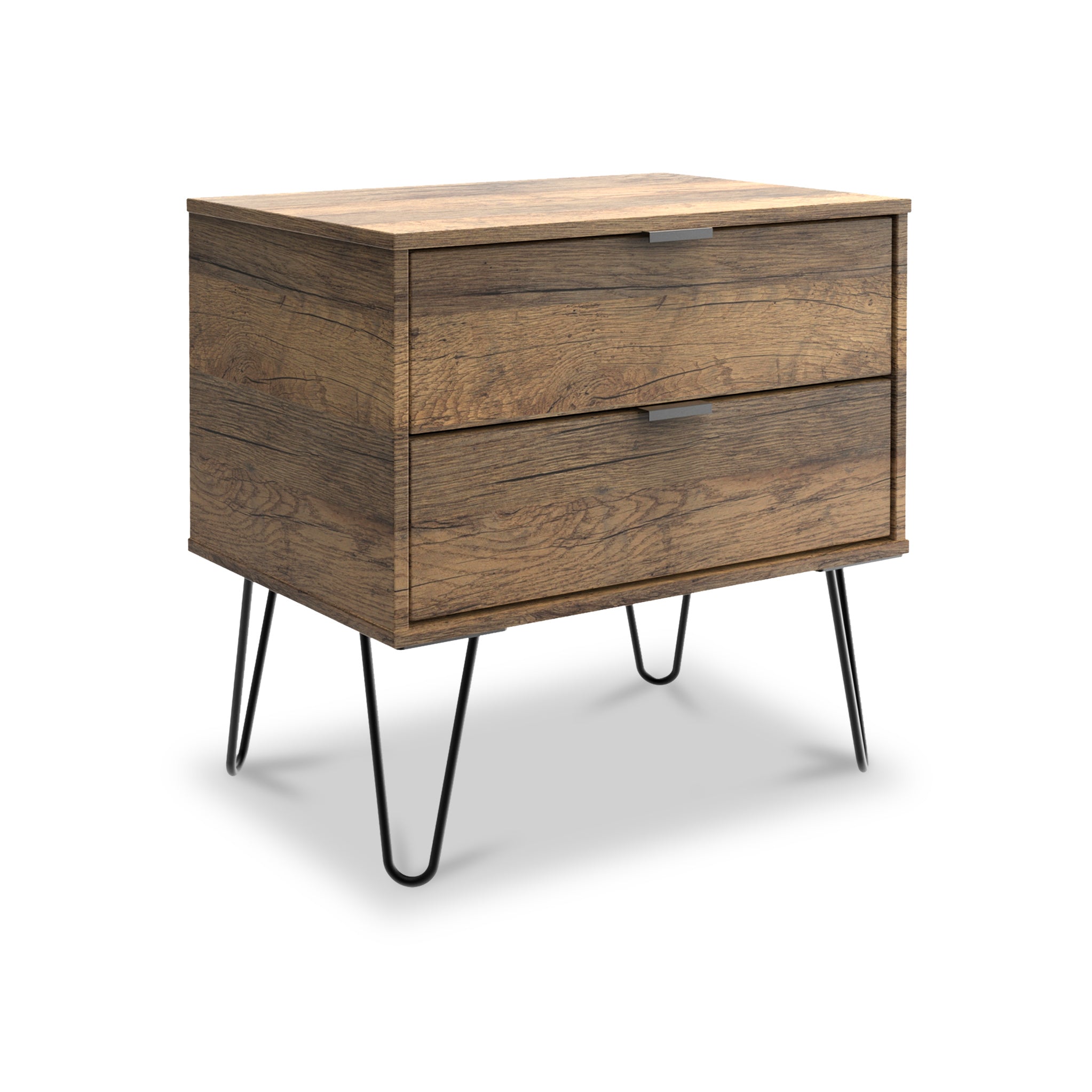 Moreno Rustic Oak Wireless Charging 2 Drawer Side Table | Roseland ...