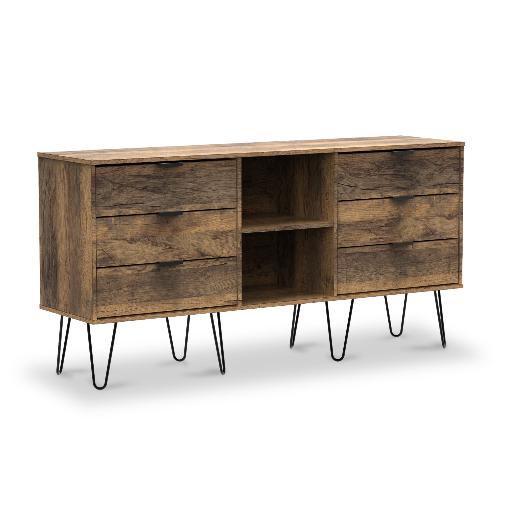 Moreno Rustic Oak 6 Drawer Sideboard Roseland