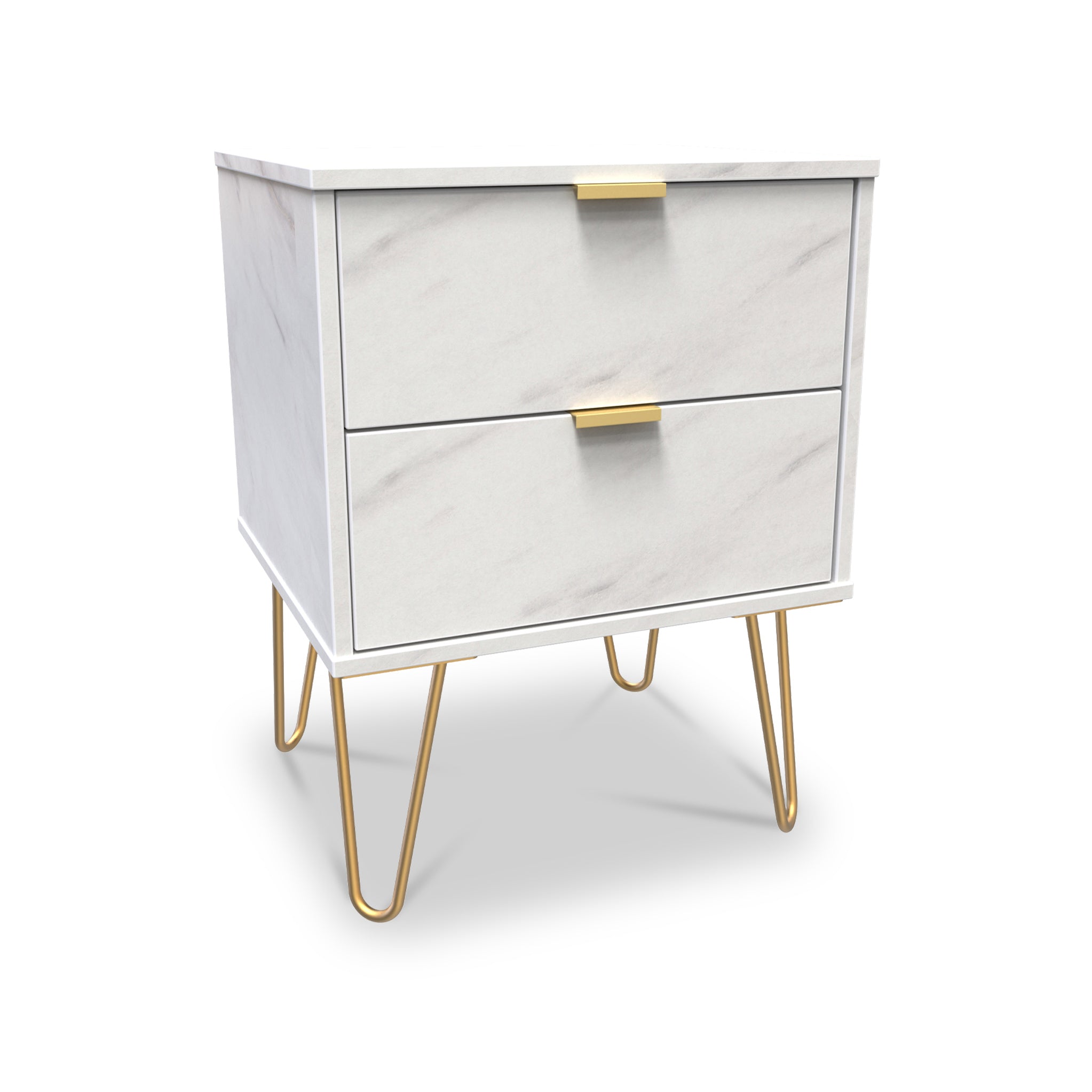 Moreno Marble Effect Bedside Table 2 Drawer Cabinet Roseland