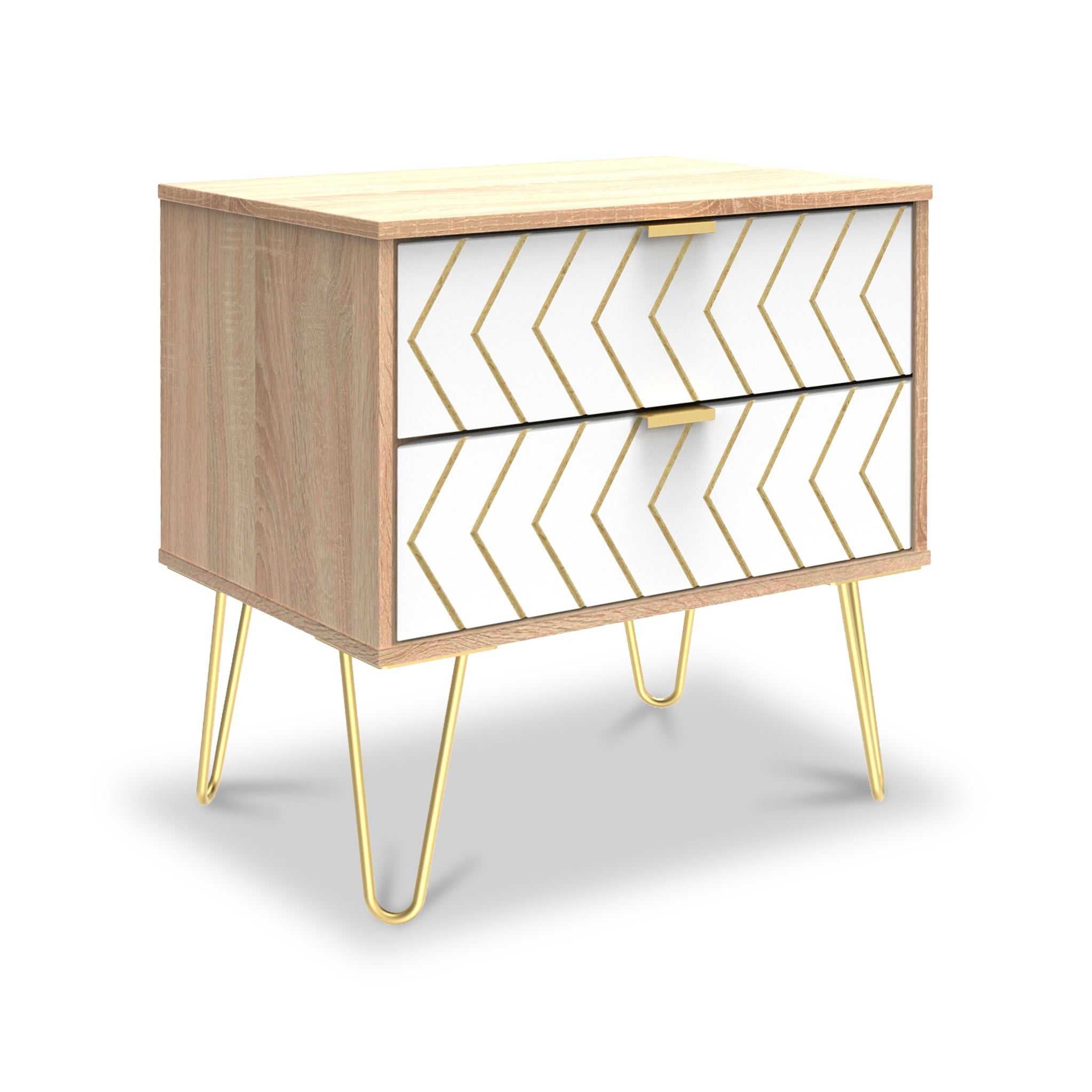 Mila White With Gold Hairpin Legs 2 Drawer Side Table Roseland