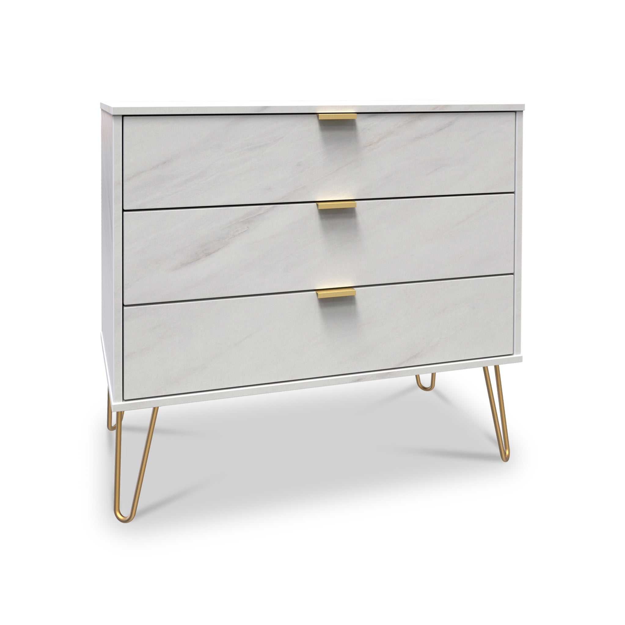 Moreno Marble Effect 3 Drawer White Chest Of Drawers Roseland