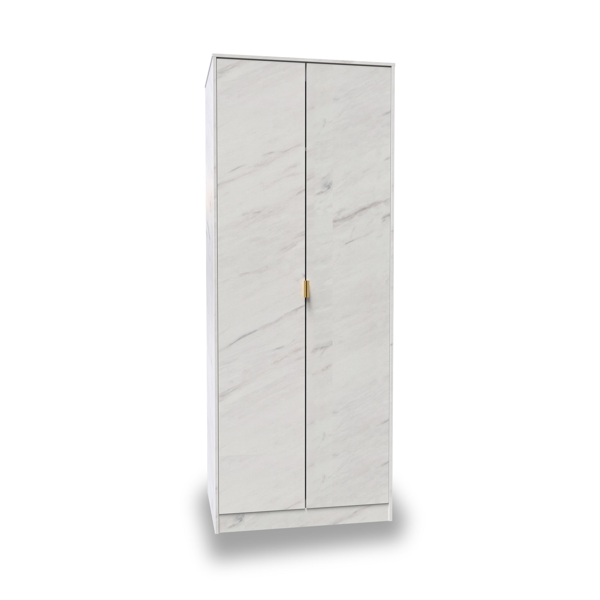 Moreno Marble Effect White 2 Door Double Wardrobe With Shelf Roseland