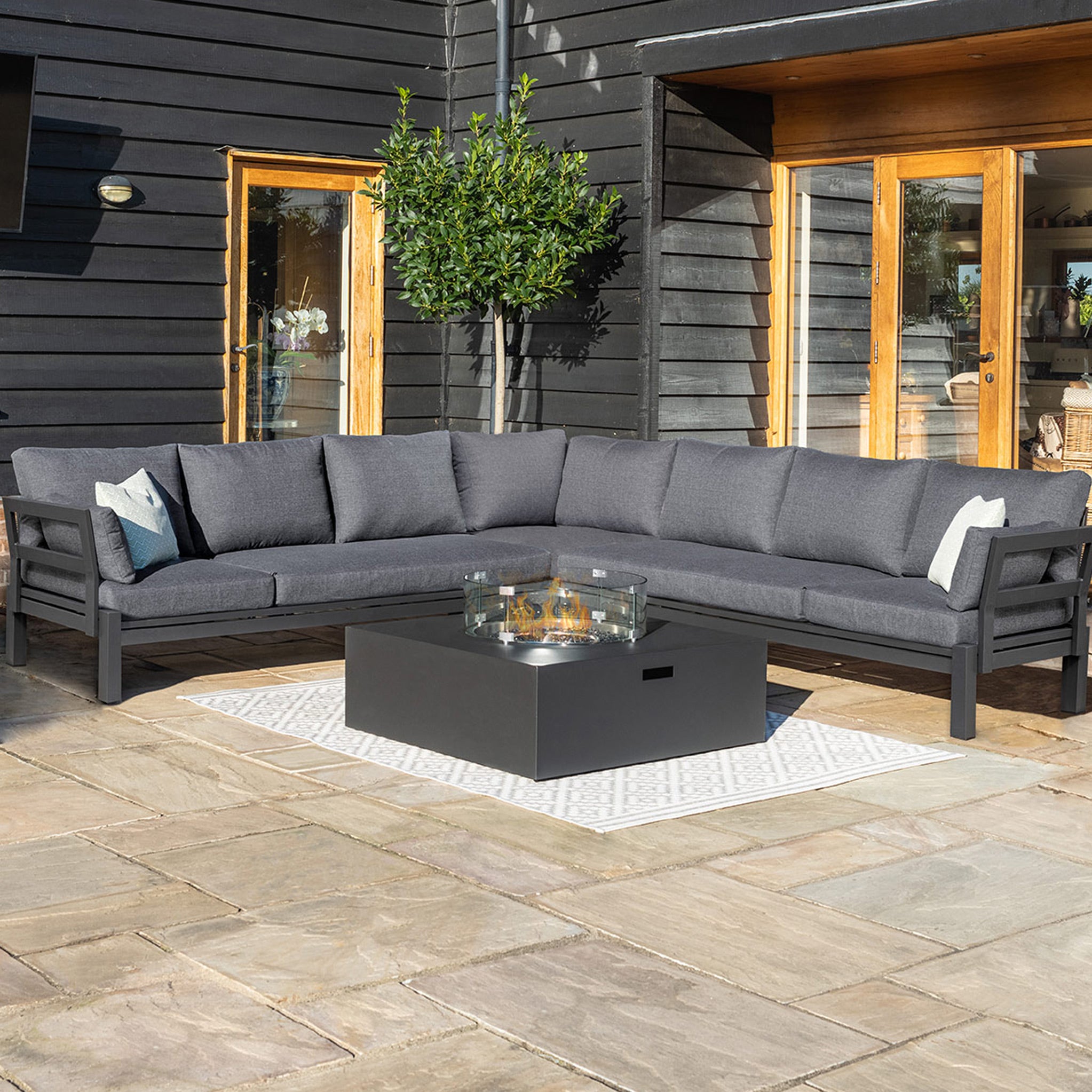 Maze Oslo Large Outdoor Corner Sofa Set With Square Gas Fire Pit Table