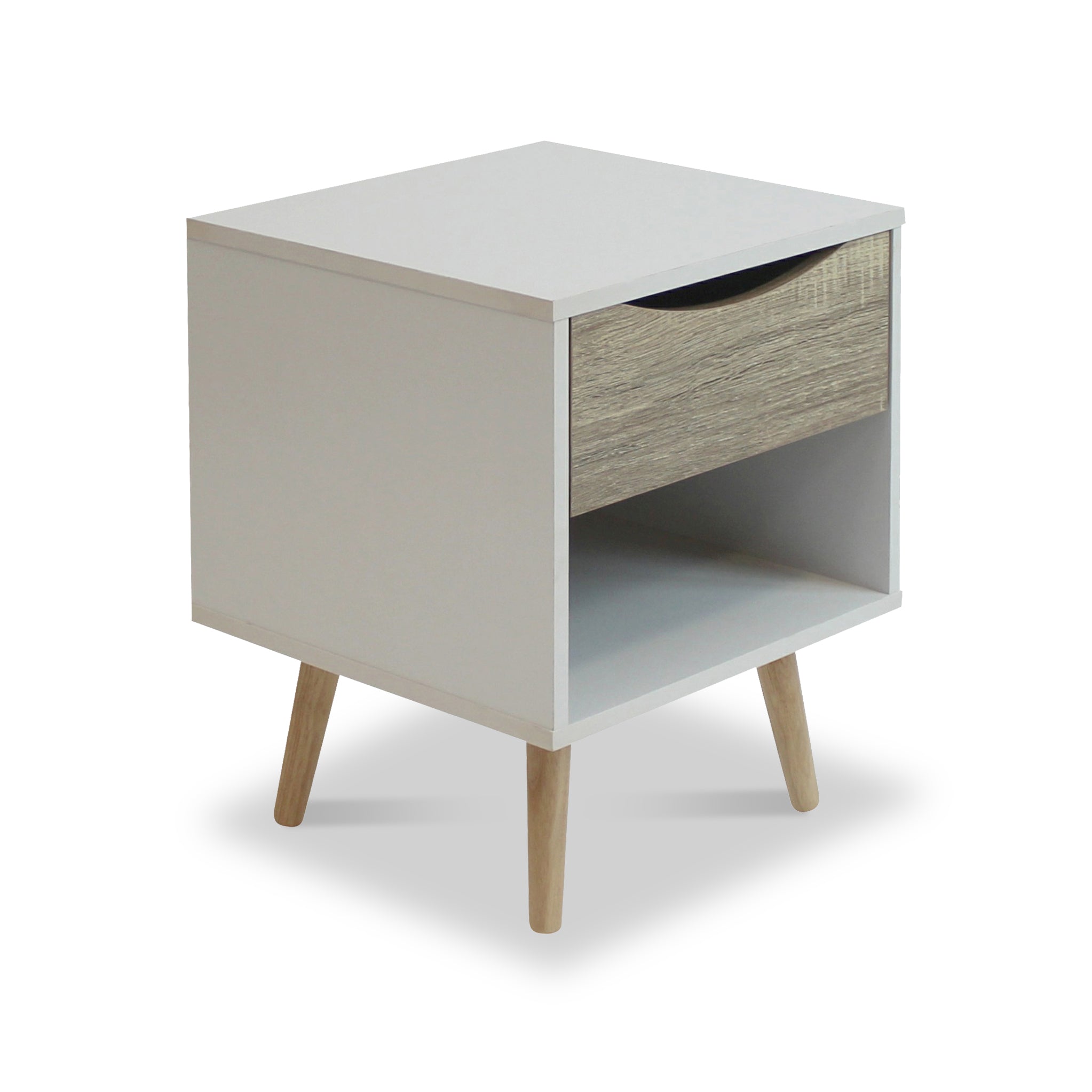 Antonio White Retro Scandi 1 Drawer Bedside Table Roseland