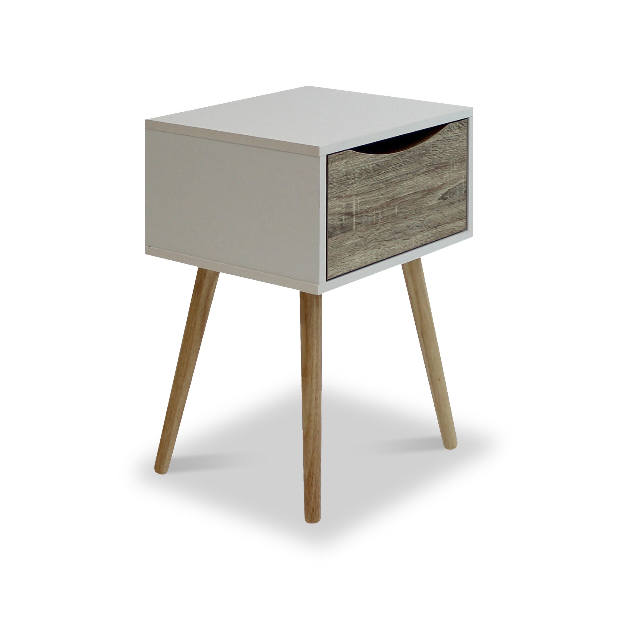 Antonio White Compact Retro Scandi 1 Drawer Bedside Table Roseland