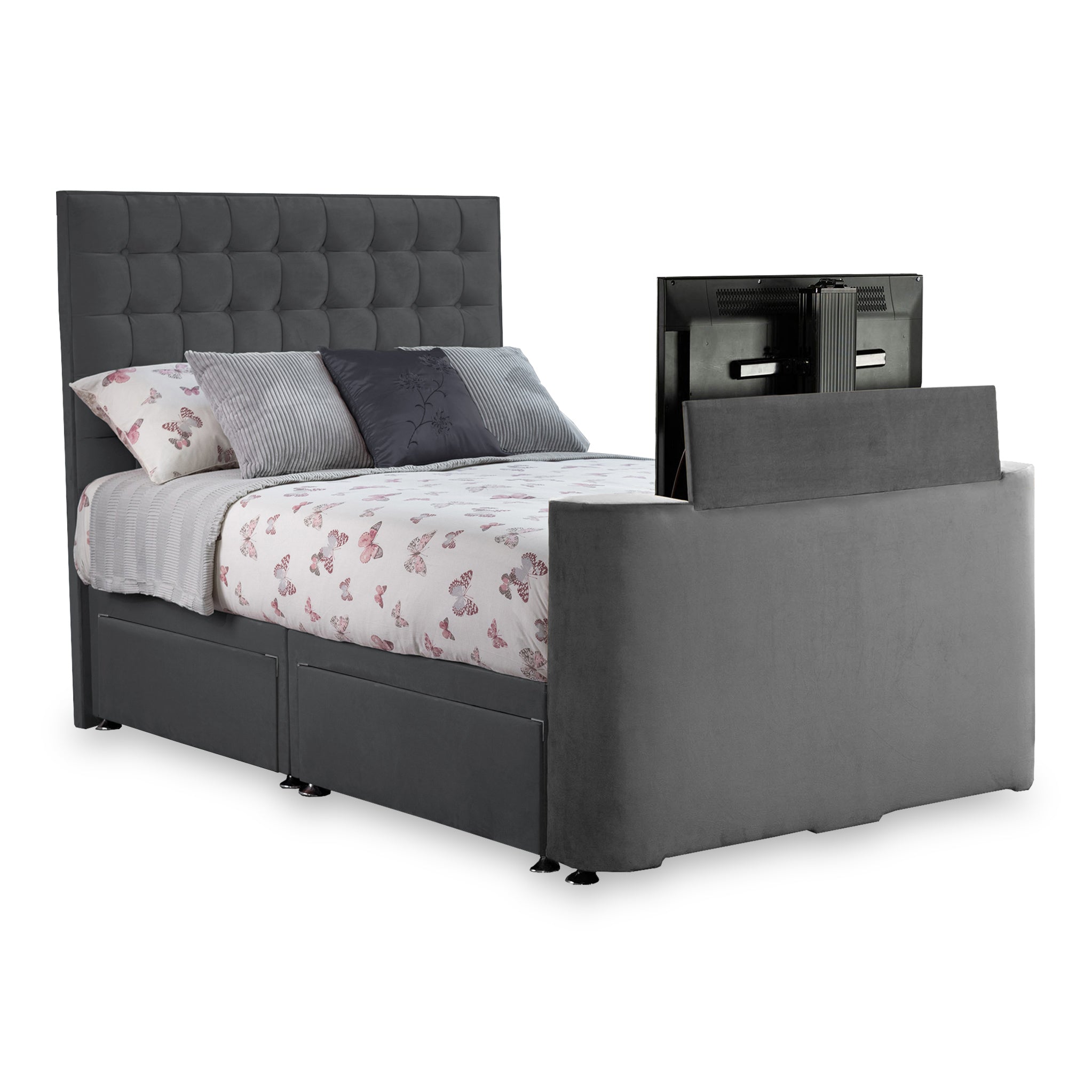 Bridgeford Upholstered Velvet 4 Drawer Tv Bed Double King Superking