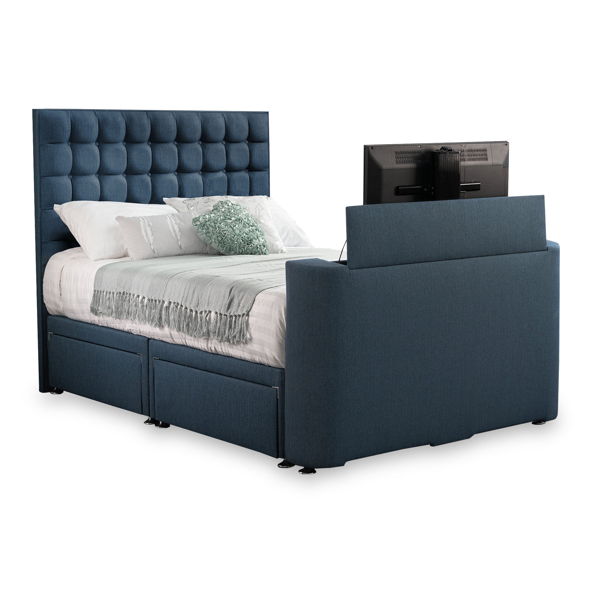 Bridgeford Faux Linen 4 Drawer Tv Bed Double King Superking