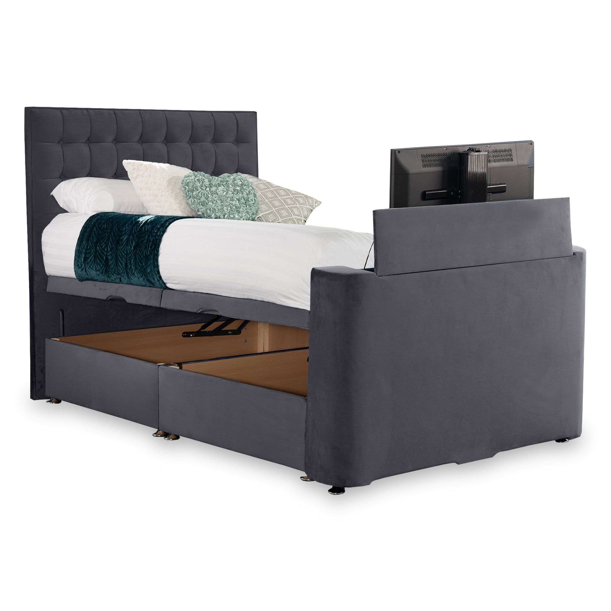 Bridgeford Upholstered Velvet Ottoman Tv Bed Double King Superking