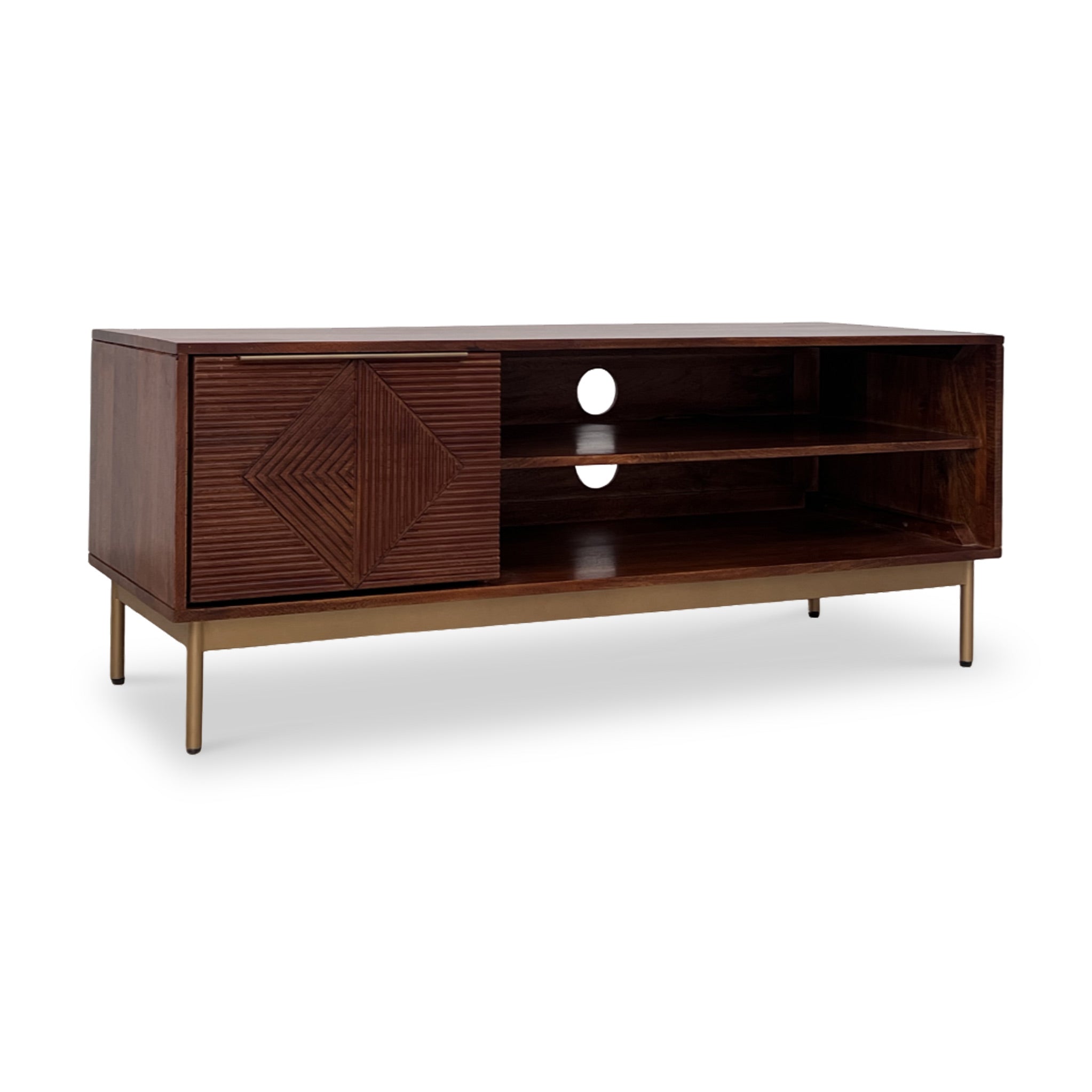 Beau Grooved Mango Wood Tv Unit Stand For Living Room Roseland