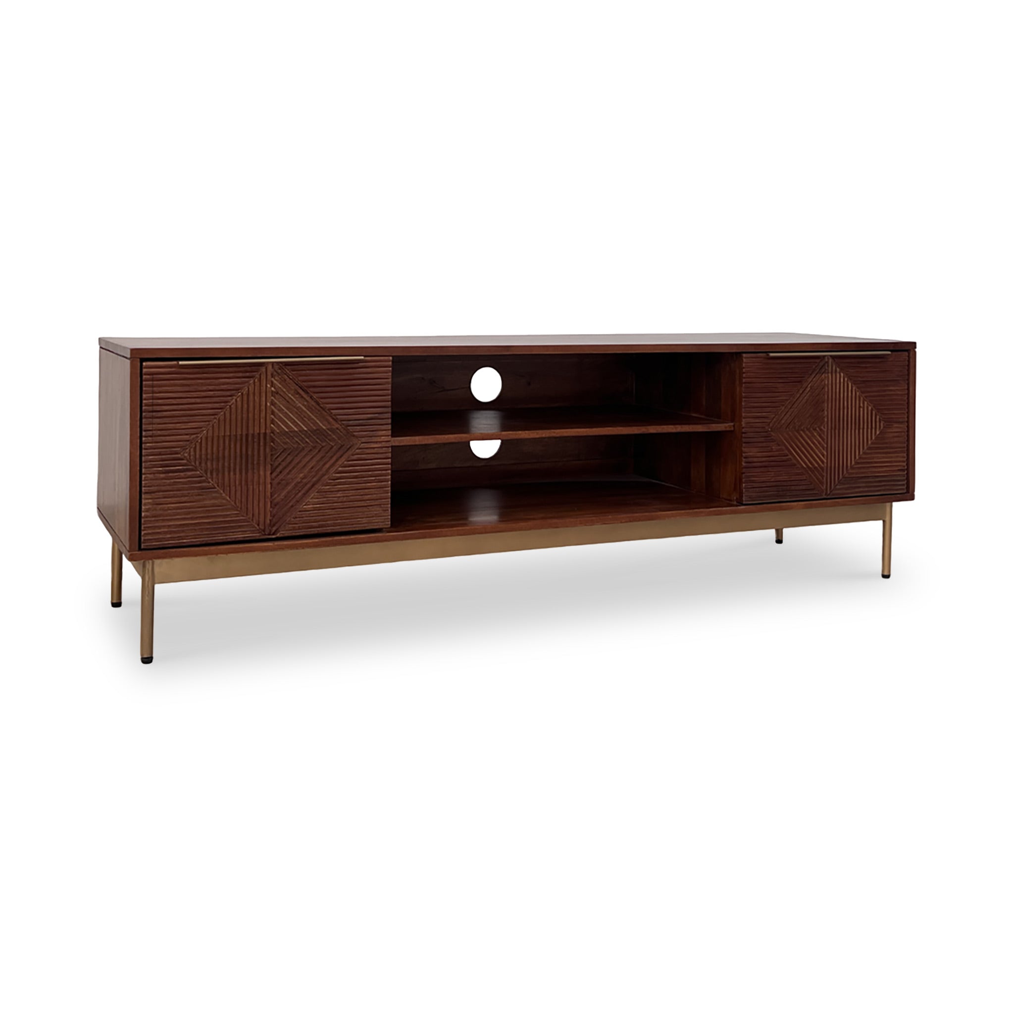 Beau Grooved Mango Wood Large Tv Unit Stand For Living Room Roseland