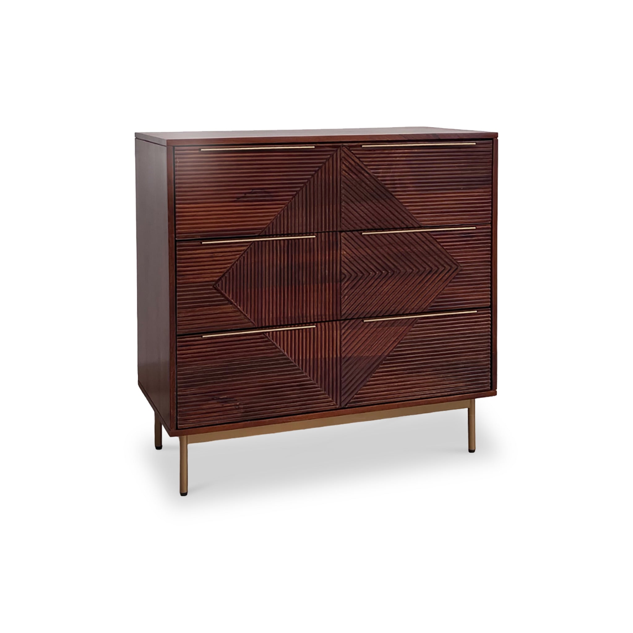 Beau Grooved Mango Wood 3 Drawer Bedroom Chest Of Drawers Roseland