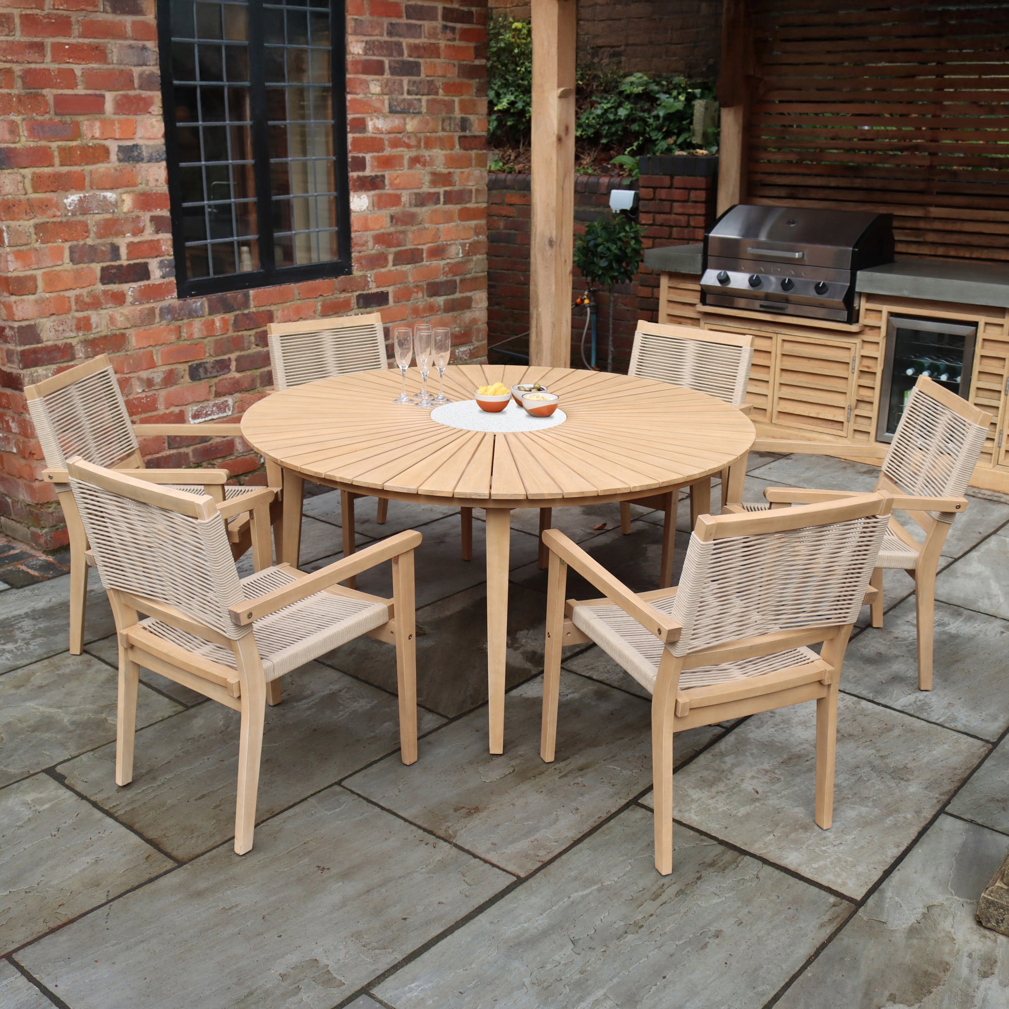 Roma Fsc 6 Seater Sunray Dining Set With Terrazzo Insert Roseland