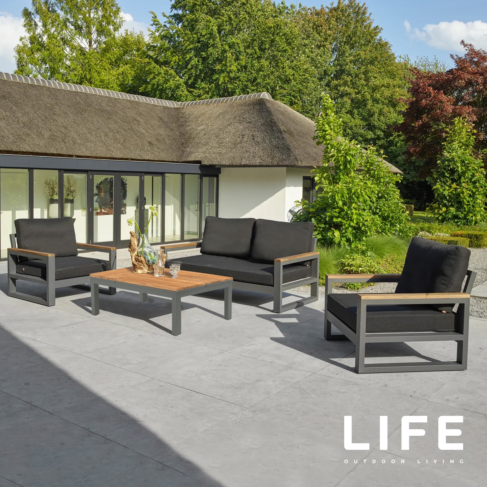 Life Soho Garden Lounge Sofa Set With Teak Lift Up Coffee Table