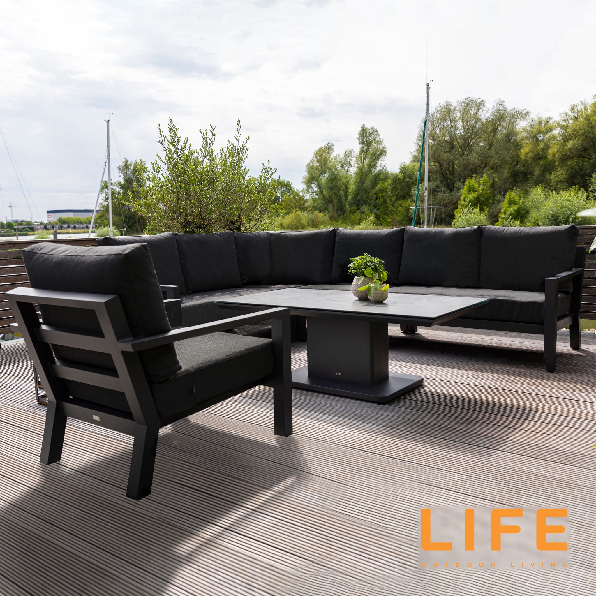 Life Timber Garden Deluxe Corner Sofa With Ceramic Adjustable Table