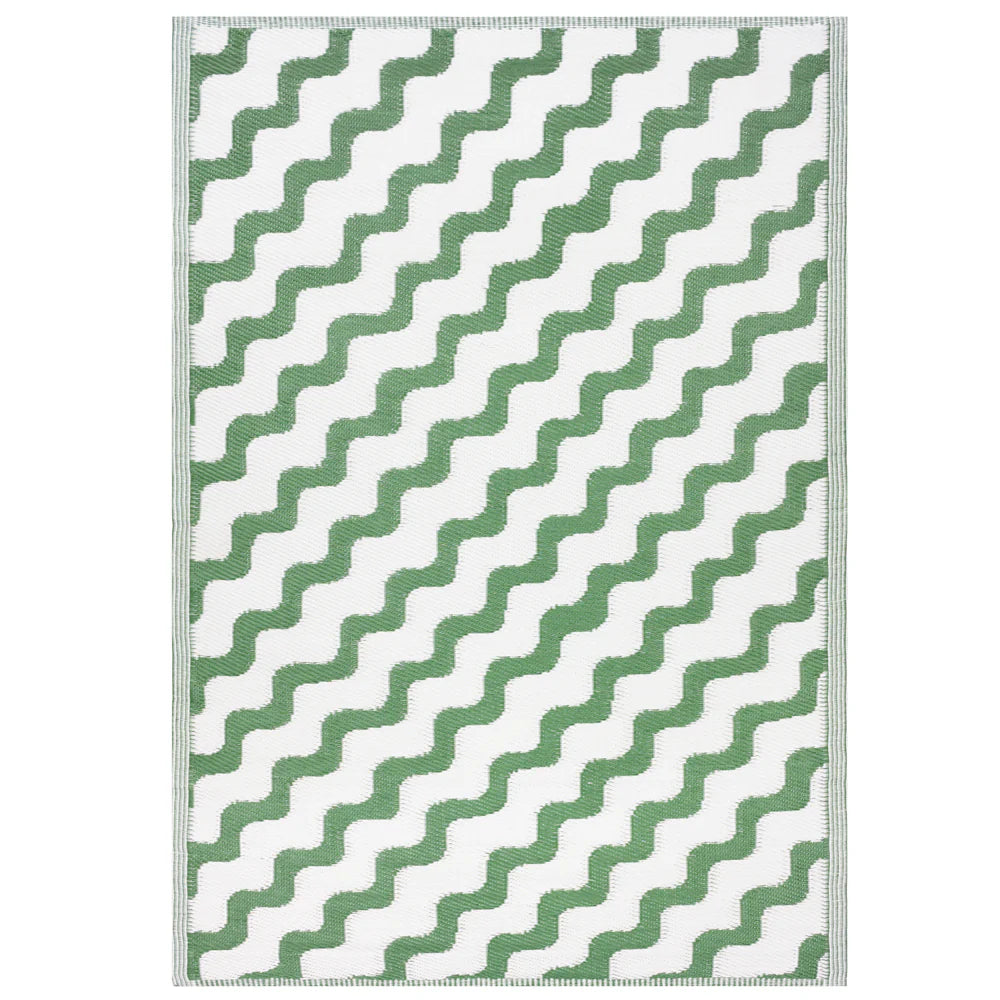 Wave 180cm Green Cream Outdoor Indoor Waterproof Rug Roseland