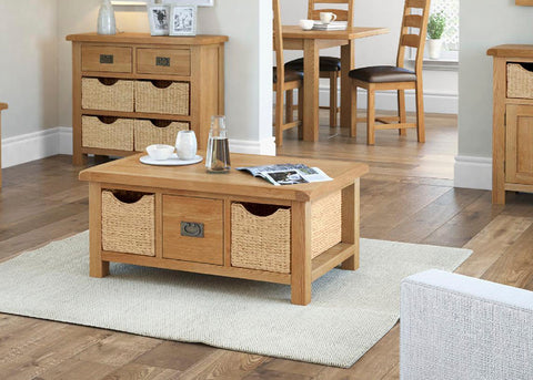 Zelah Oak Coffee Table with Baskets | Roseland Furniture