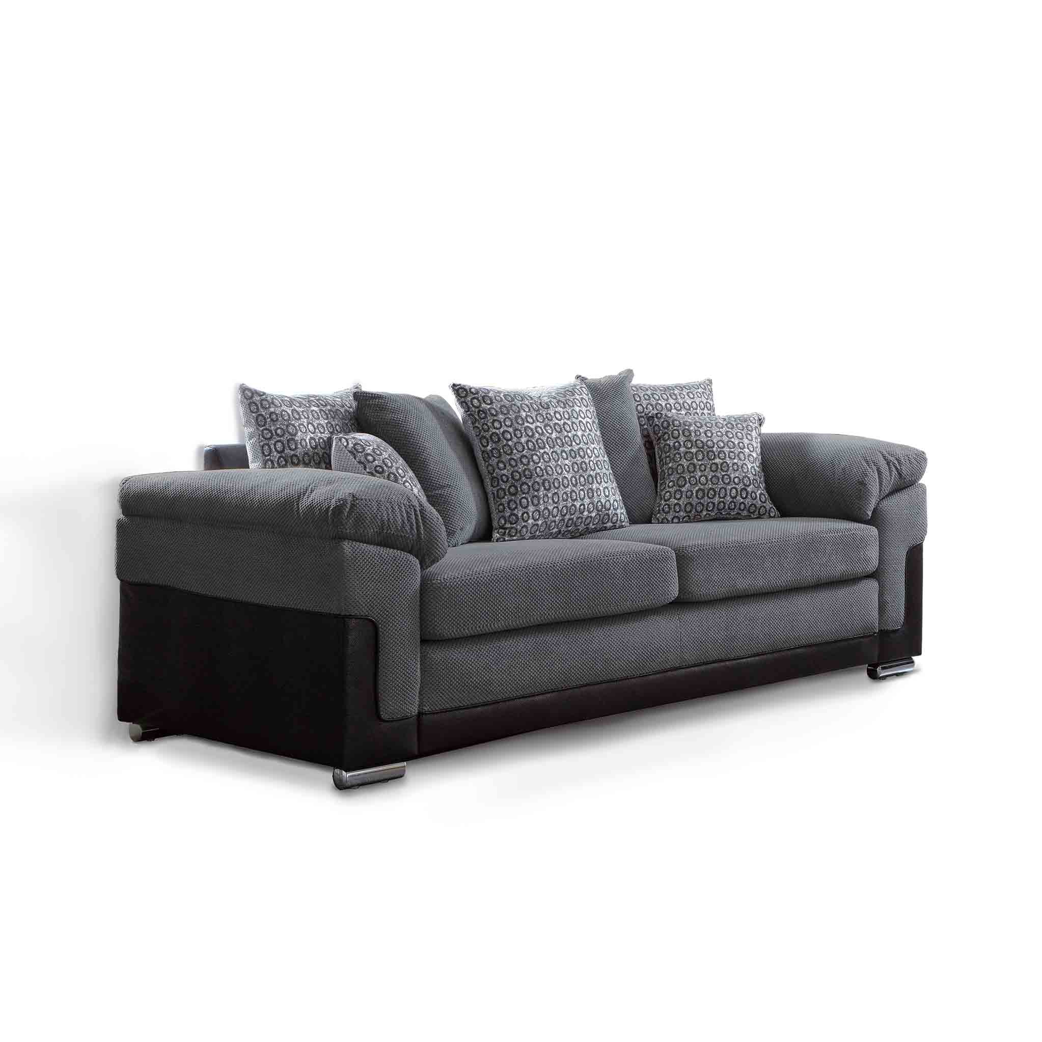 Ameba 3 Seater Fabric Faux Leather Sofa Charcoal Silver Comfy Upholstered Lawson Settee Couch With Cushion Arms