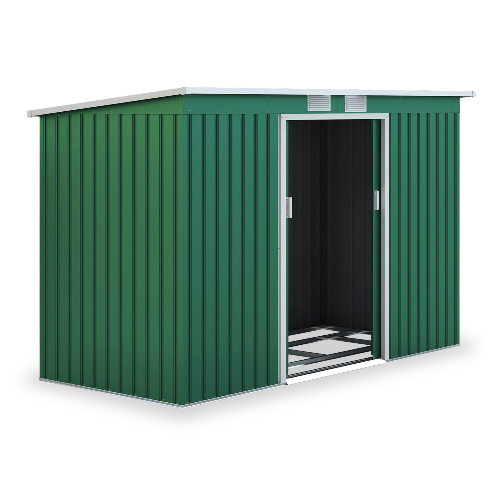 Ascot 9x4 Galvanised Steel Pent Shed Painted Green Metal Roseland