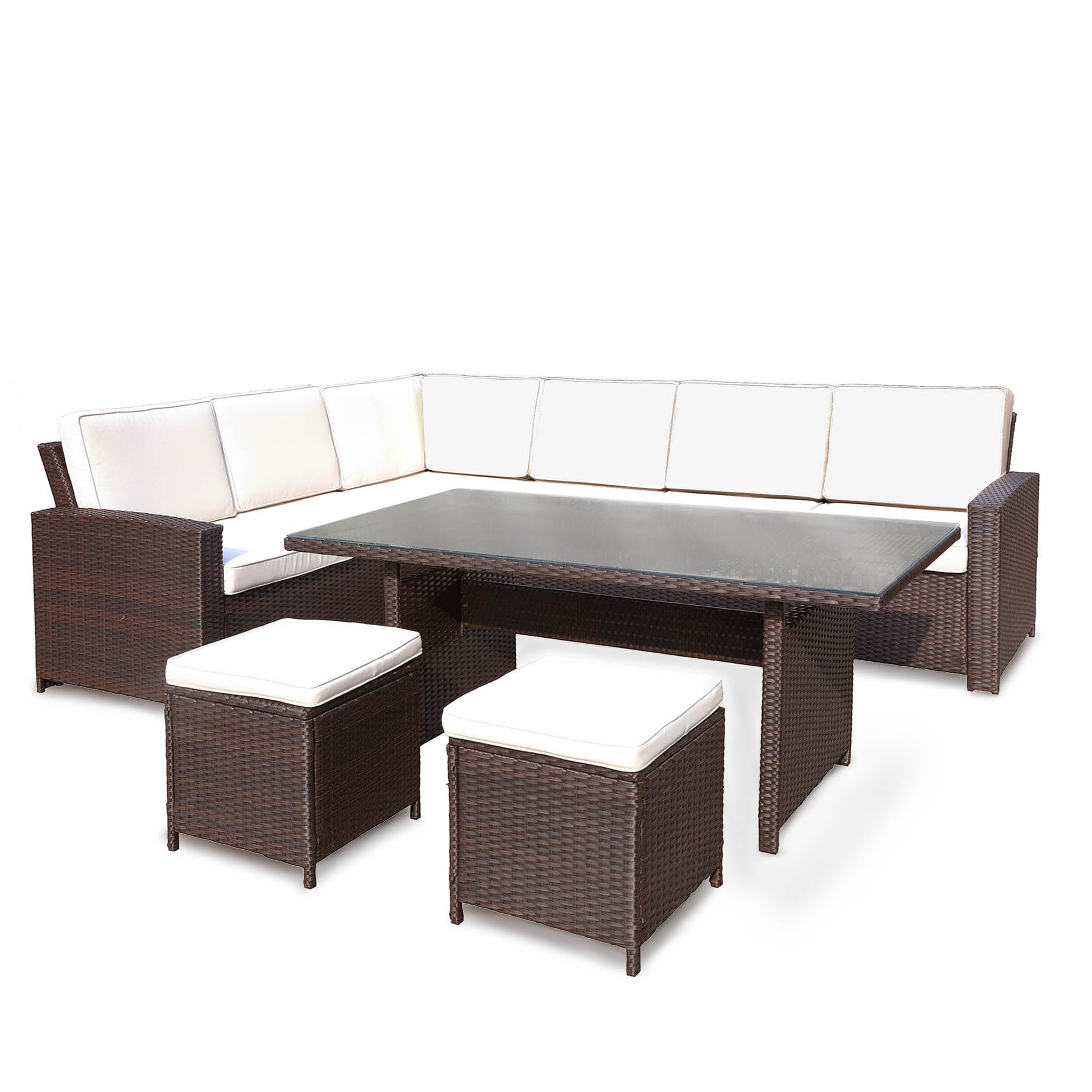 Berlin Outdoor Living Rattan Corner Sofa Dining Set With Stools