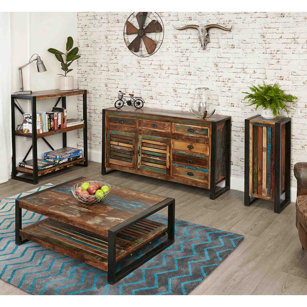 Urban Chic Reclaimed Wood Steel Frame Low Bookcase ...