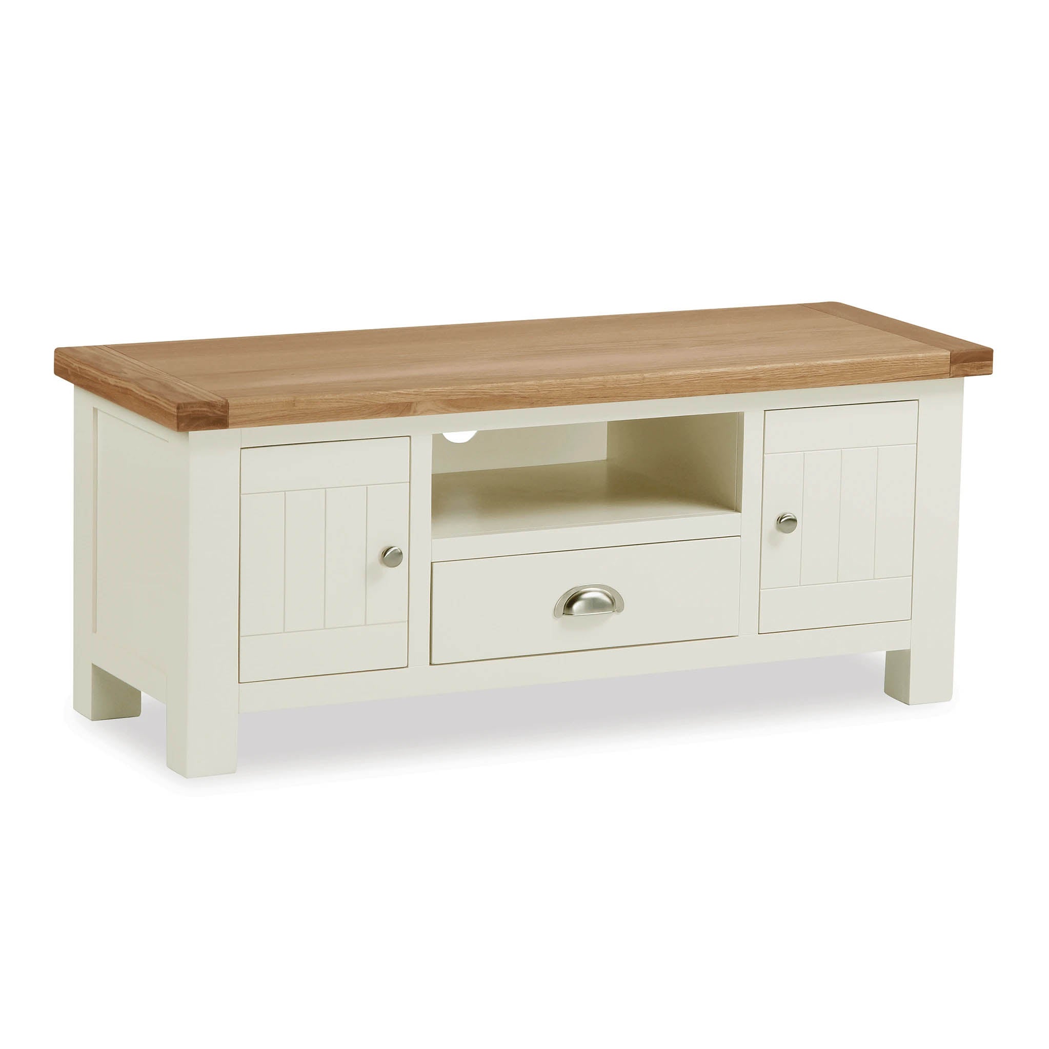 Daymer Cream Painted Tv Stand For Screens Up To 47 With Oak Top