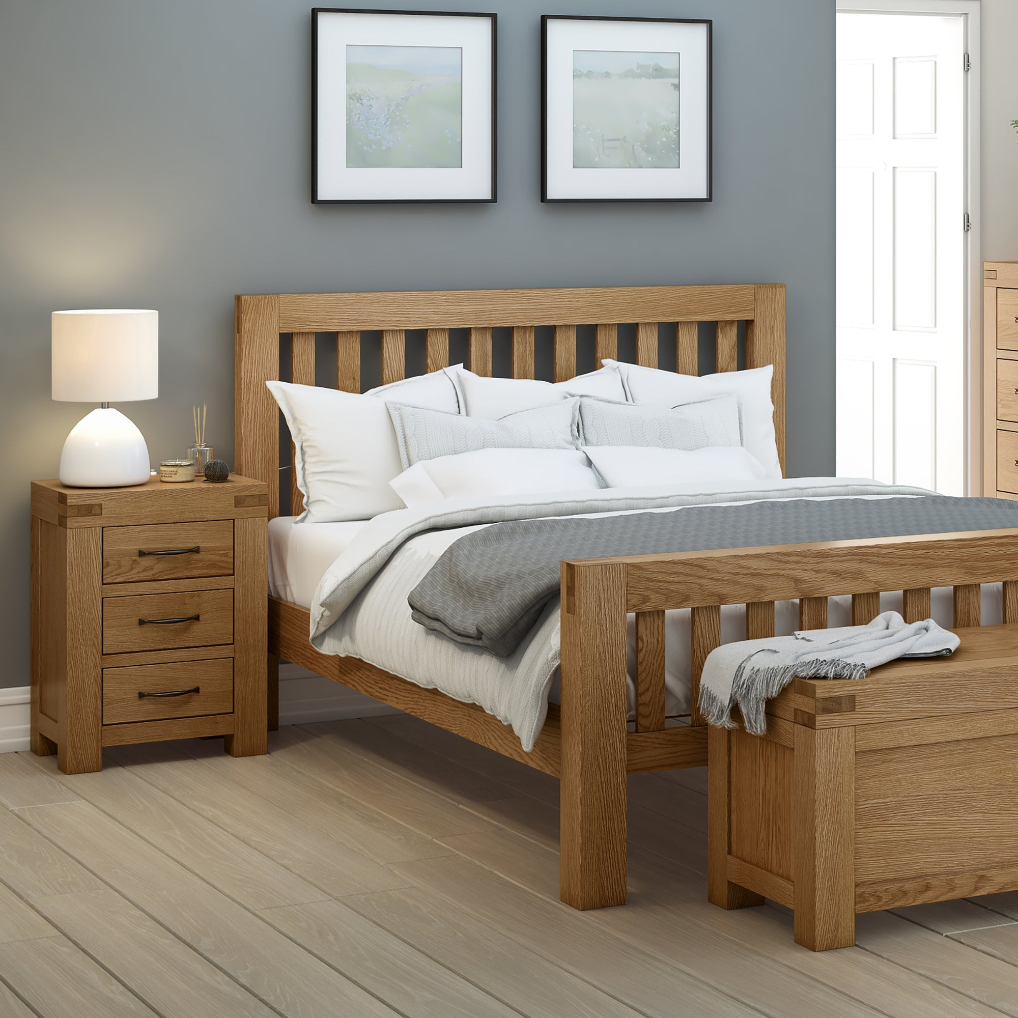Abbey Grande Oak 4 6 Bed Frame Queen Size Solid Wood Waxed Oak Roseland Furniture