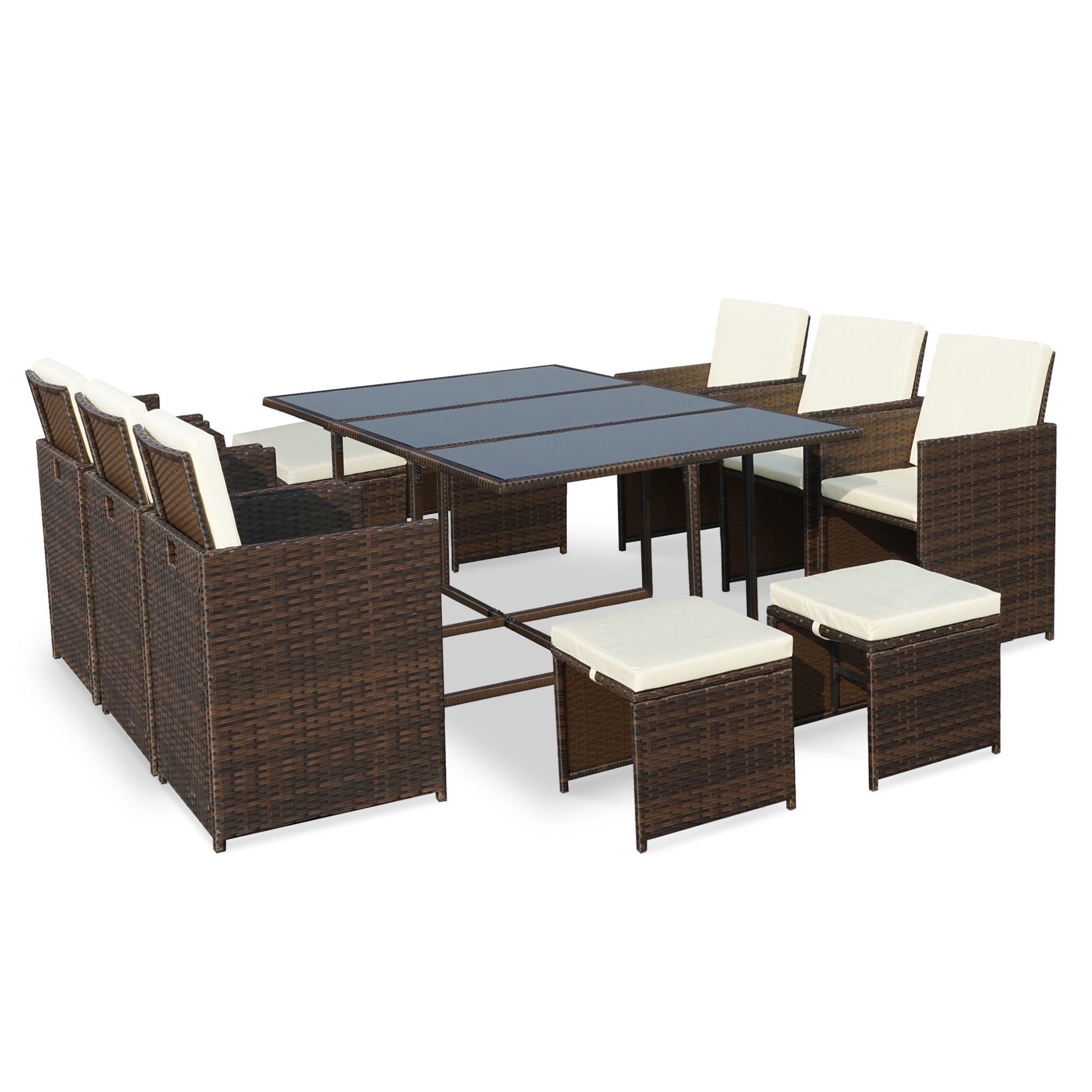 Cannes Outdoor 10 Seat Rattan Garden Cube Dining Set Brown Or Grey Roseland