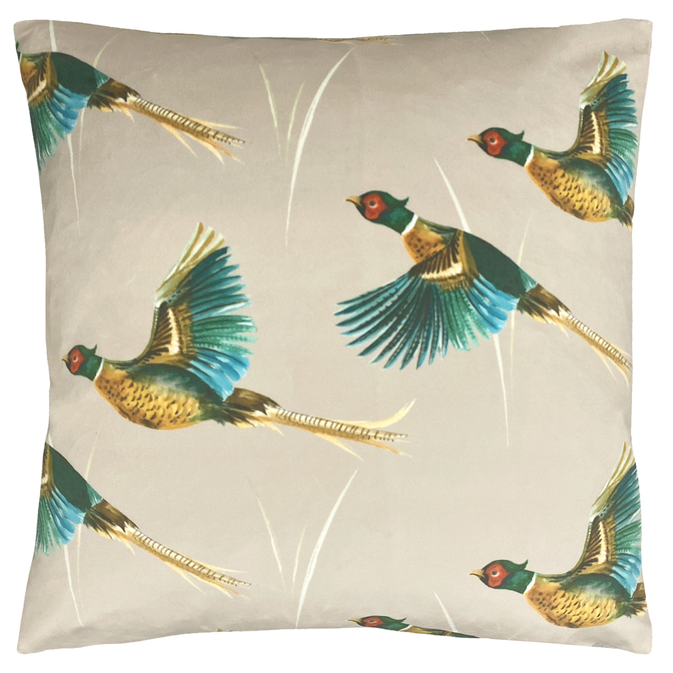 Country Flying Pheasants 43cm Polyester Velvet Cushion Roseland