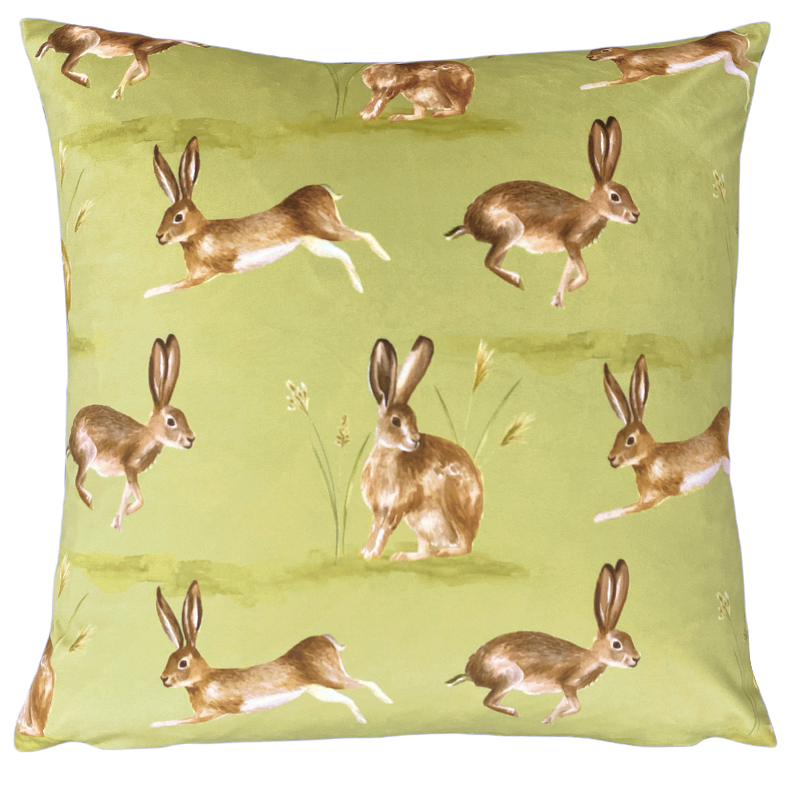 Country Running Hares 43cm Polyester Velvet Square Cushion Roseland