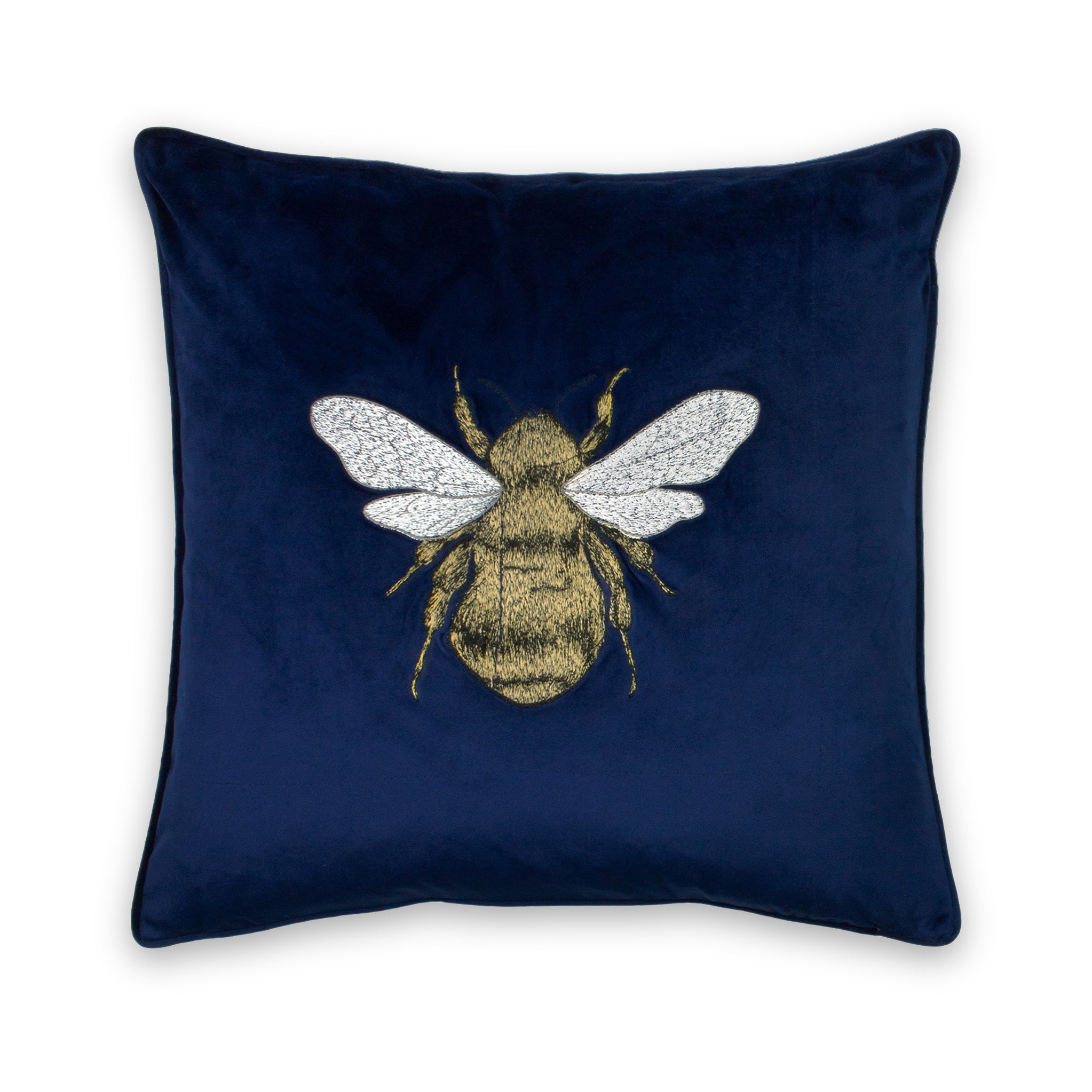 Claverton Bee Square Scatter Cushion Silver Velvet Accent Pillow