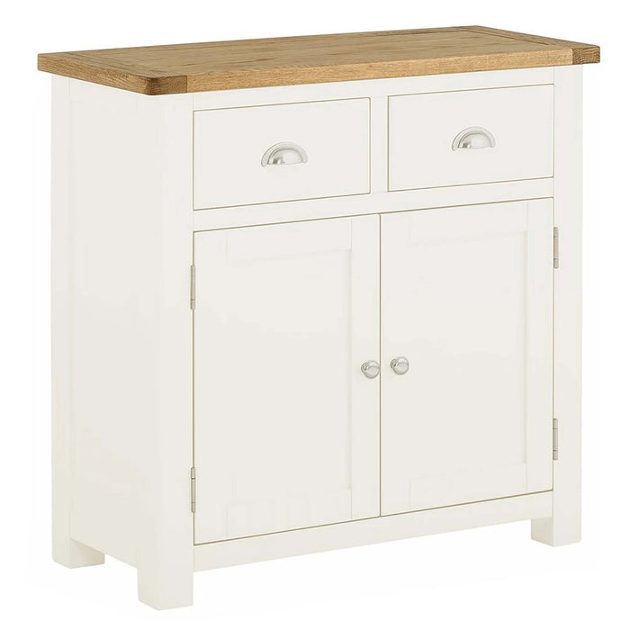 Padstow White Small Sideboard Internal Shelf 2 Drawers Oak