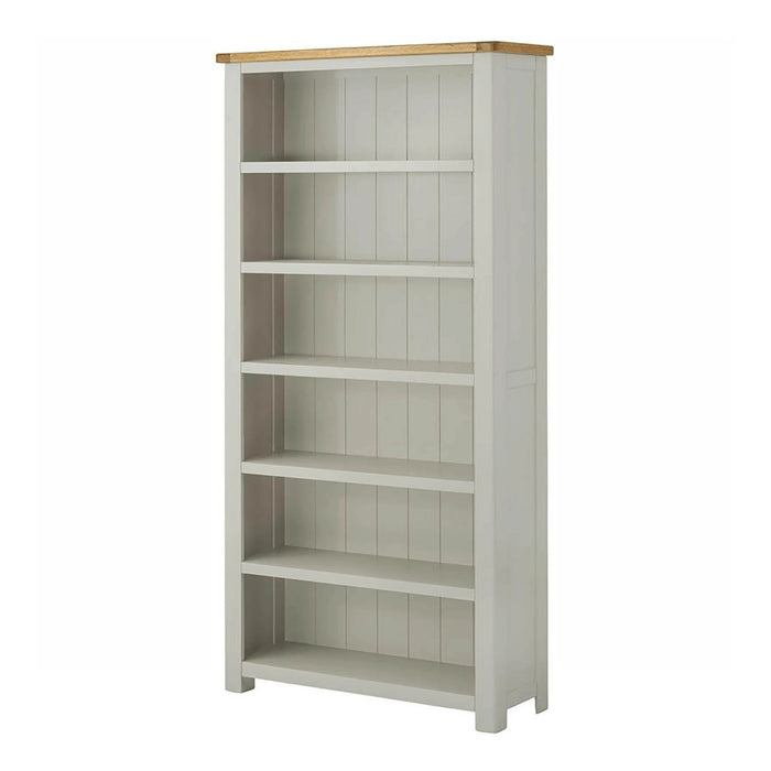 Padstow Grey Tall Large Bookcase Fixed Shelves Solid Wood Oak