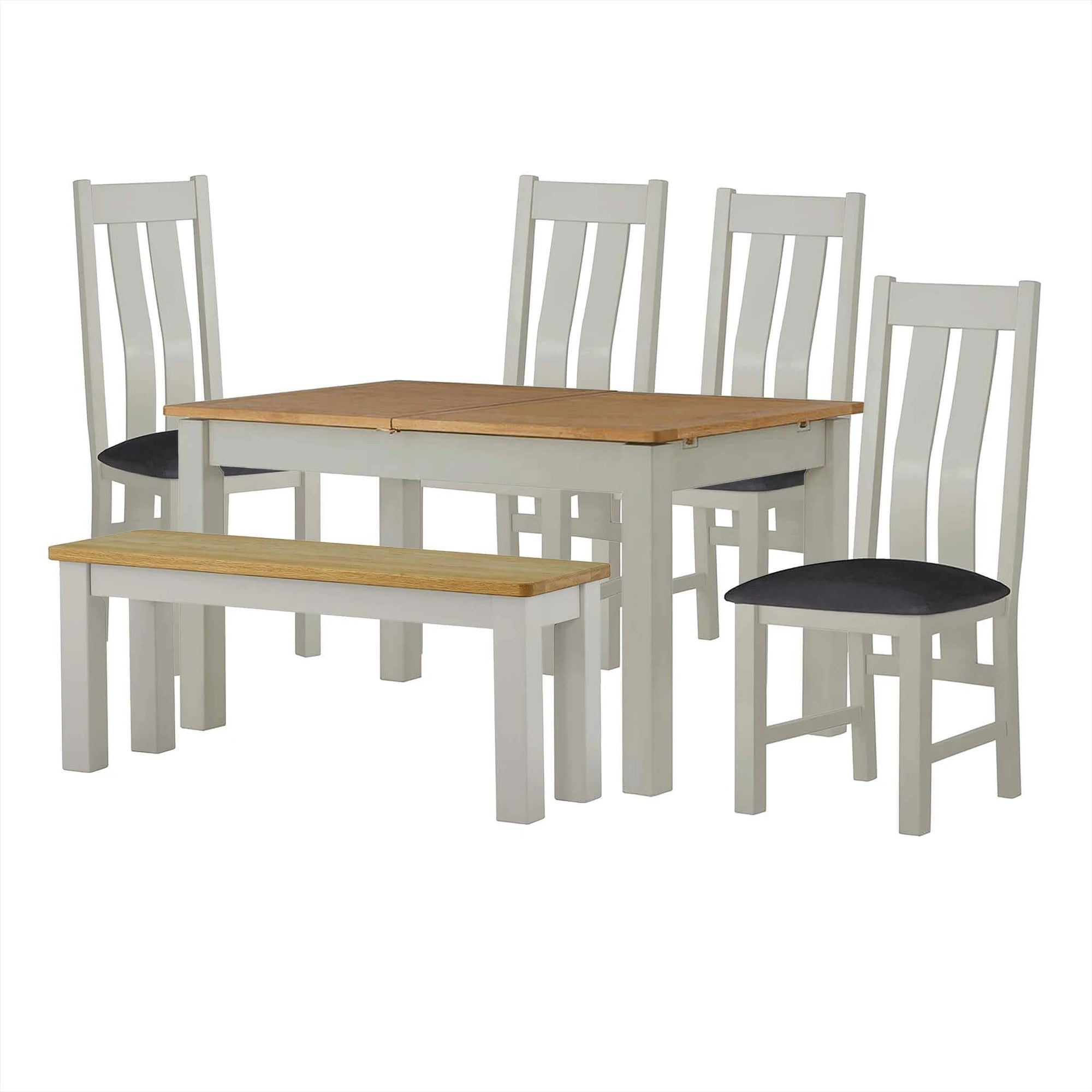 padstow grey small dining set 1x bench  4x chairs 120cm