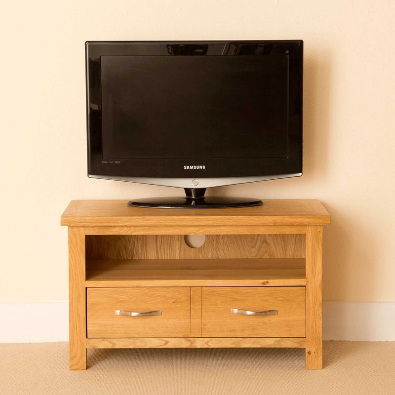 Newlyn Oak Small TV Stand with Drawer, 85cm Solid Wooden Television