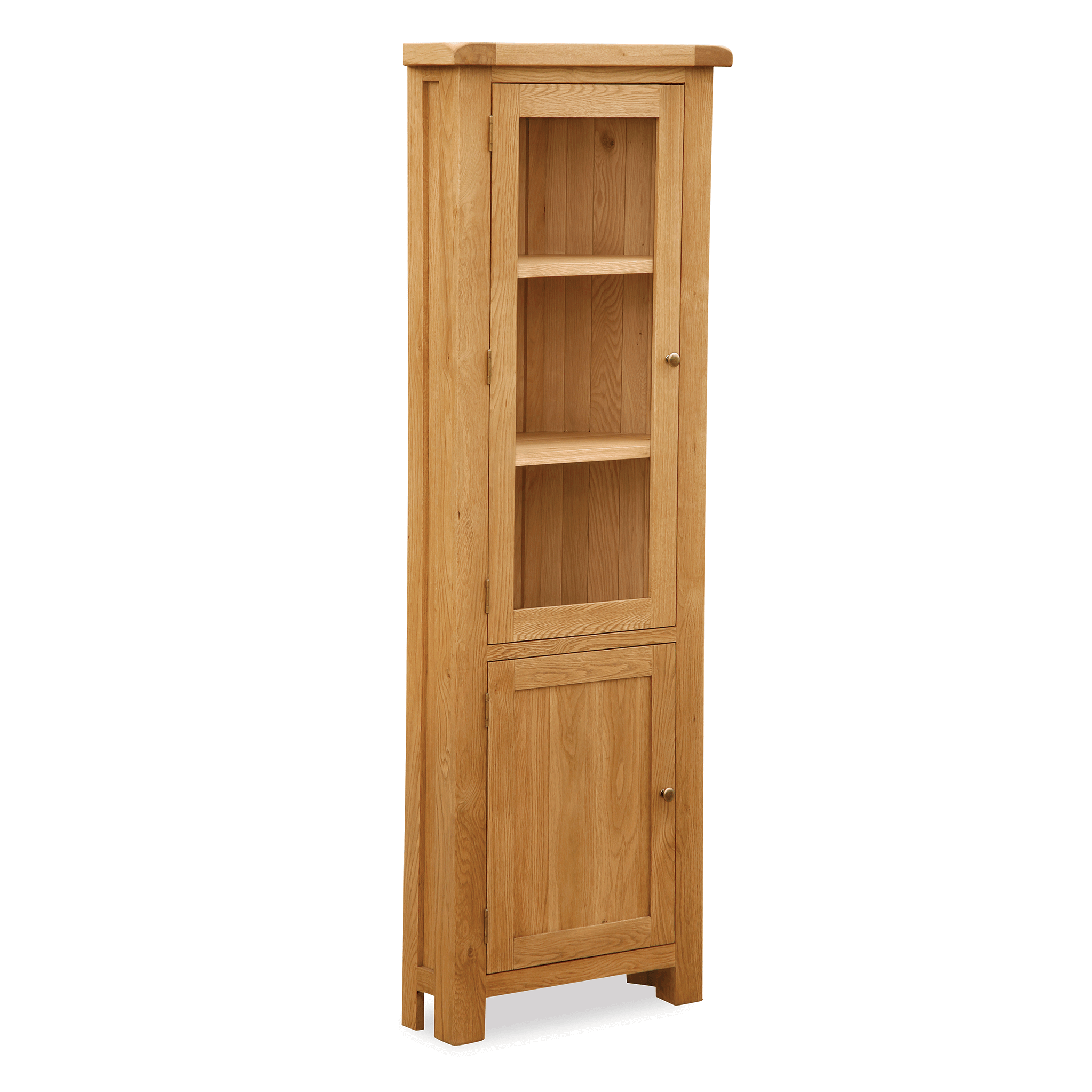 Zelah Oak Corner Display Cabinet Solid Wood Rustic Wax Finish