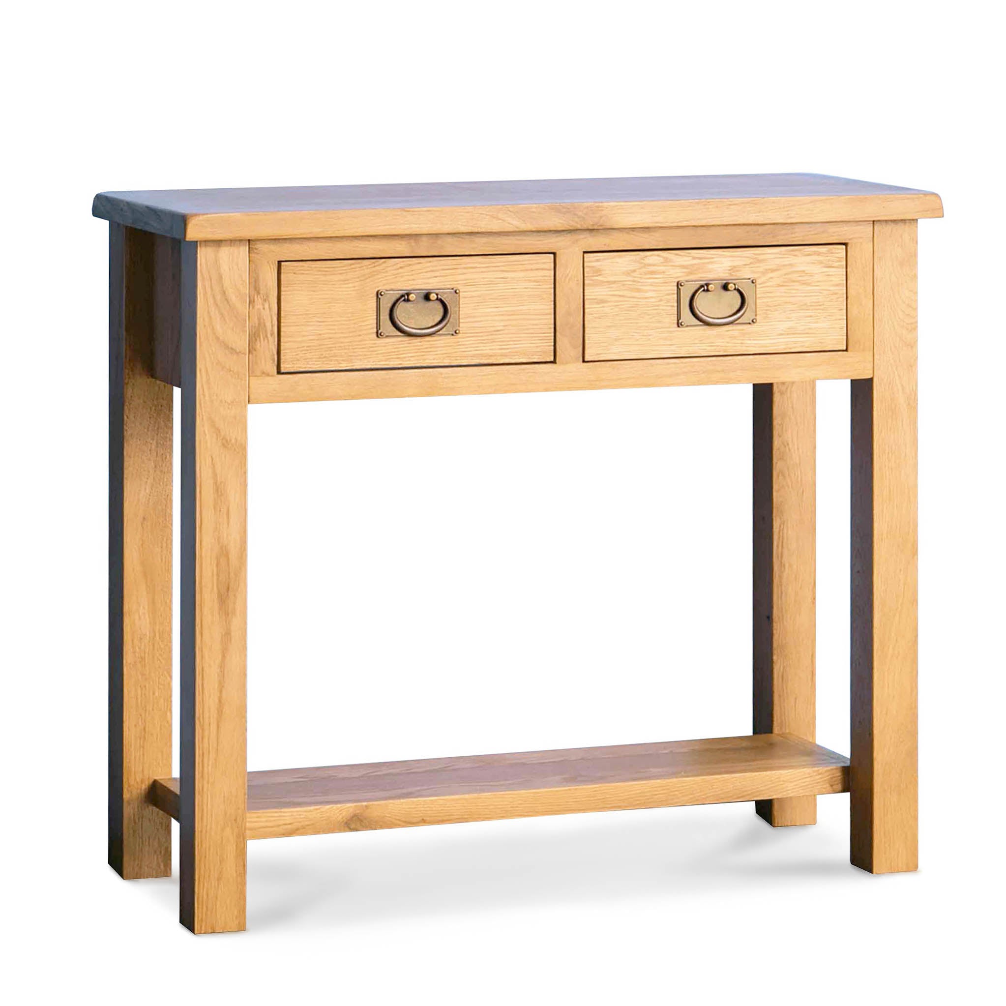 Surrey Oak Console Table With 2 Drawers Shelf Rustic Waxed Oak