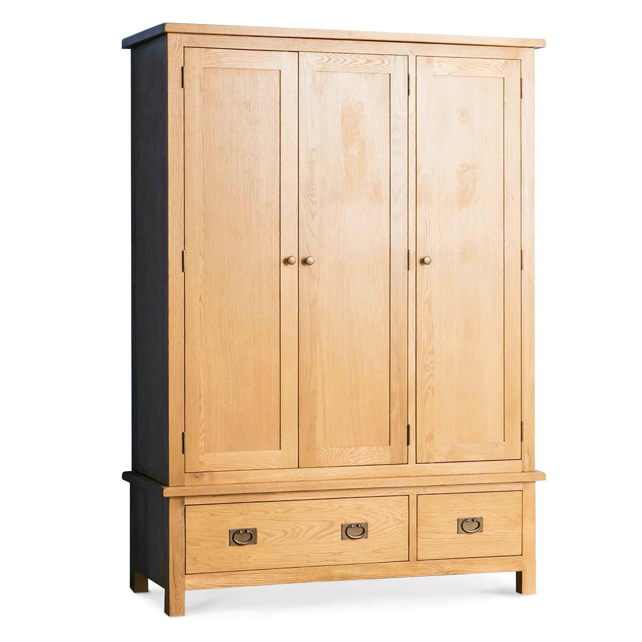 Surrey Oak Large Triple Wardrobe With Drawers Rustic Waxed Oak